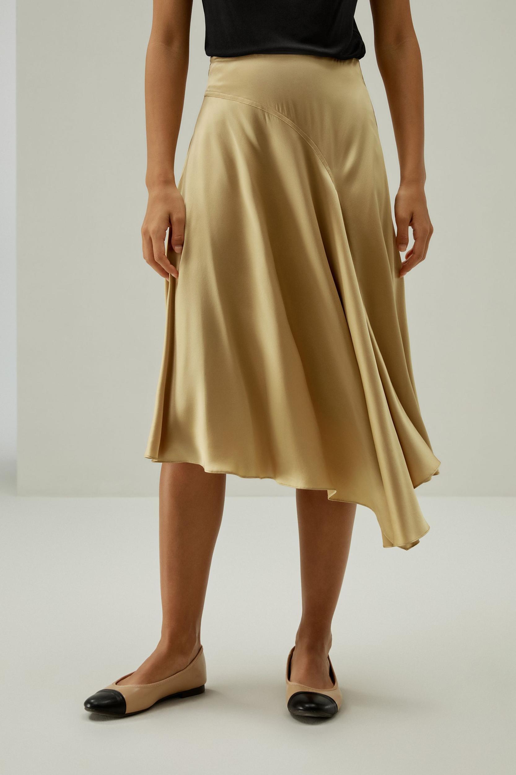 Asymmetrical Hem Silky Half-Skirt Product Image