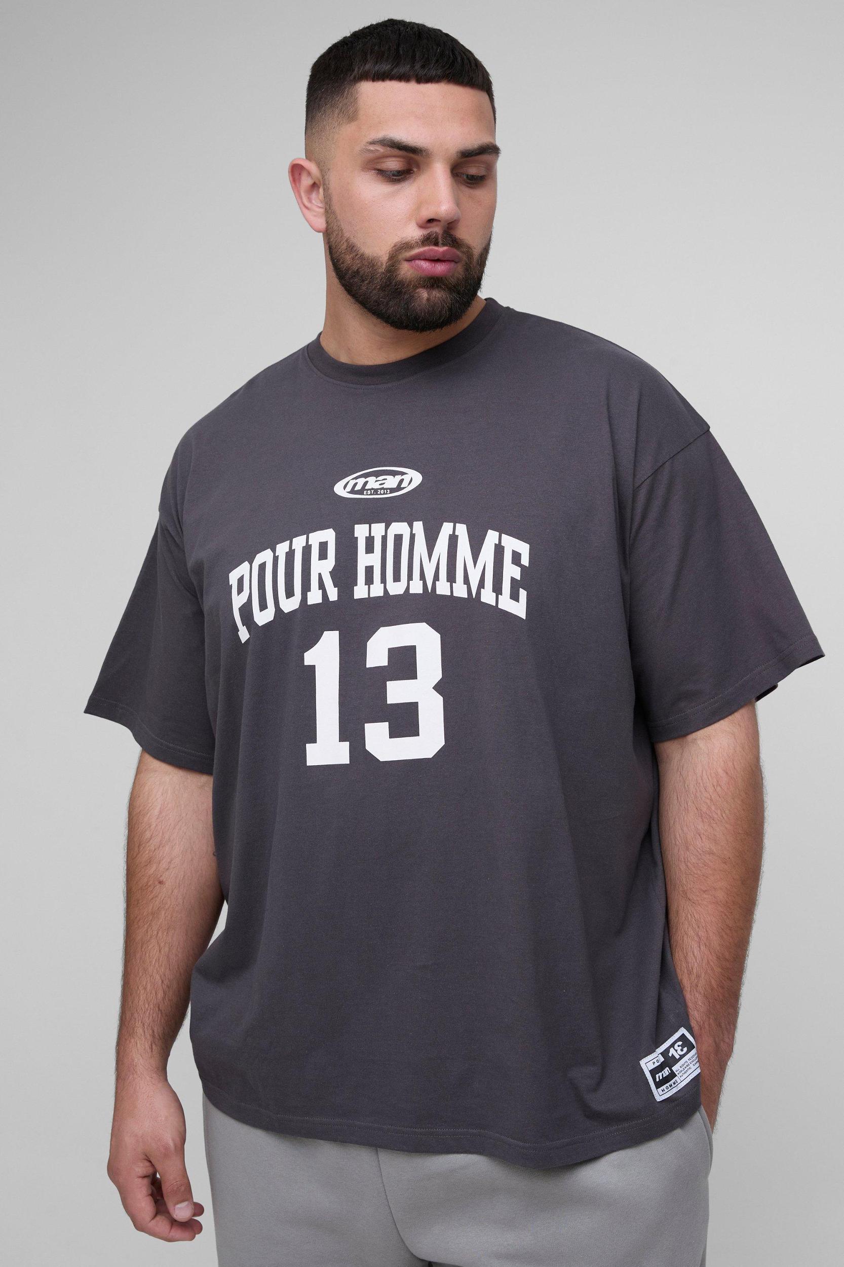 Plus Oversized Pour Homme Print T-Shirt | boohooMAN USA Product Image