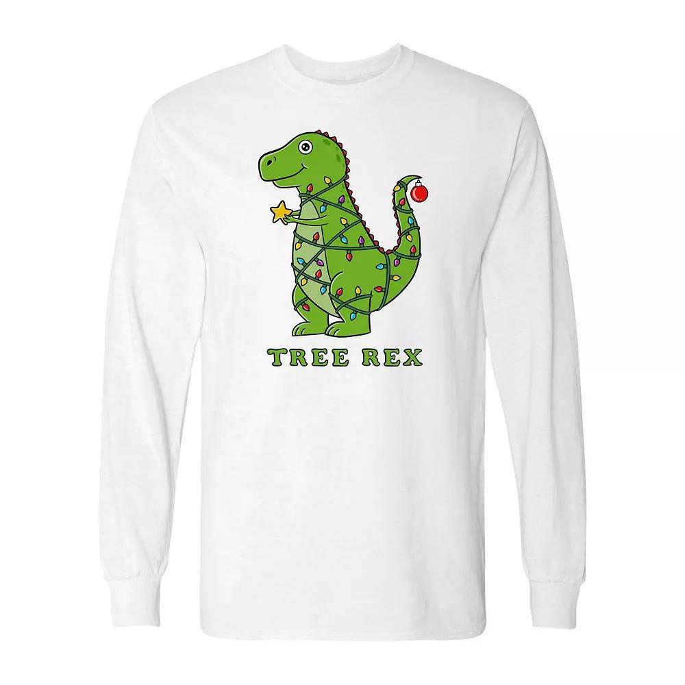 Men's Dinosaur Christmas Long Sleeve Graphic Tee, Size: Small, White Product Image