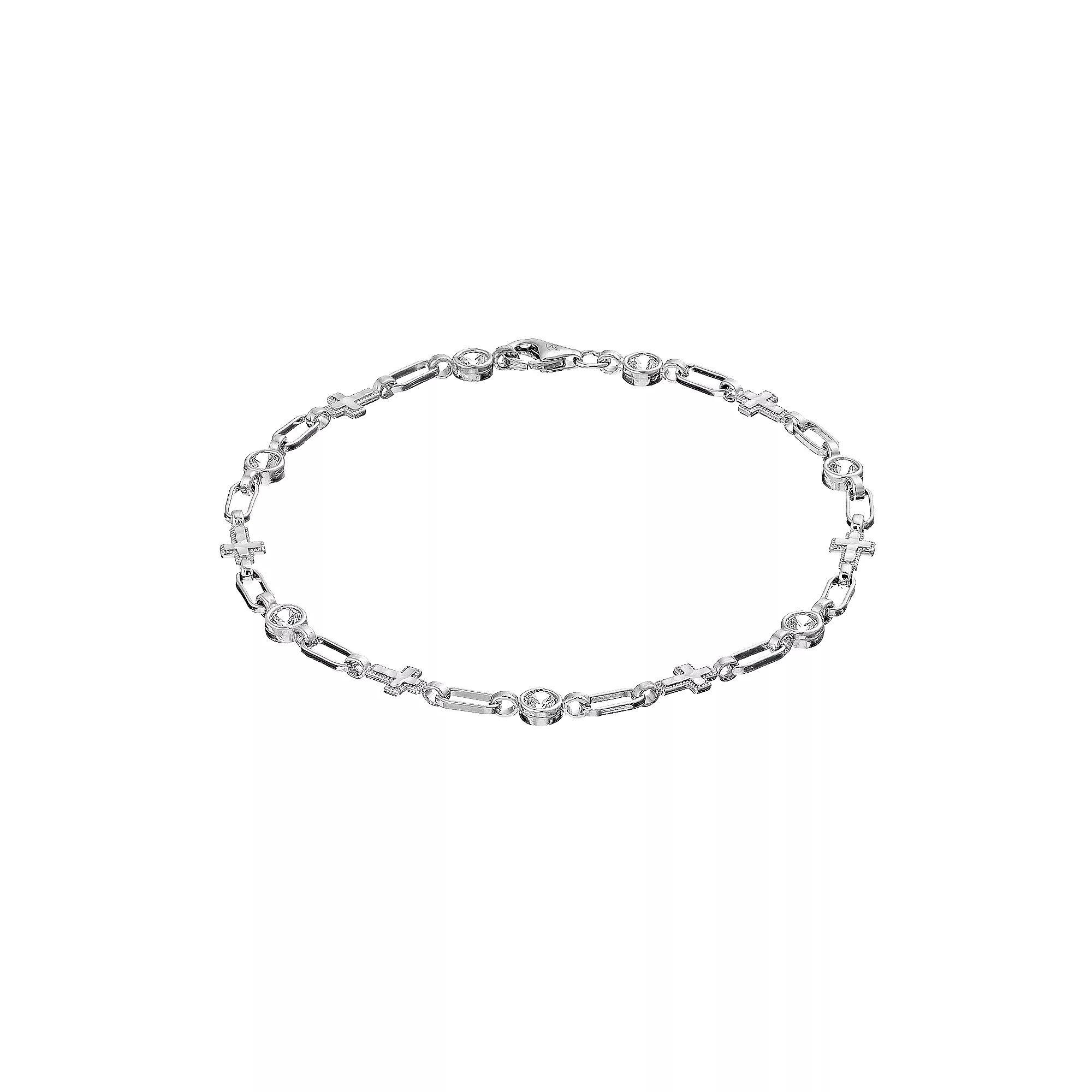Kristen Kesho Sterling Silver Lab-Created White Sapphire Cross Bracelet, Women's, Size: 7.25" Product Image