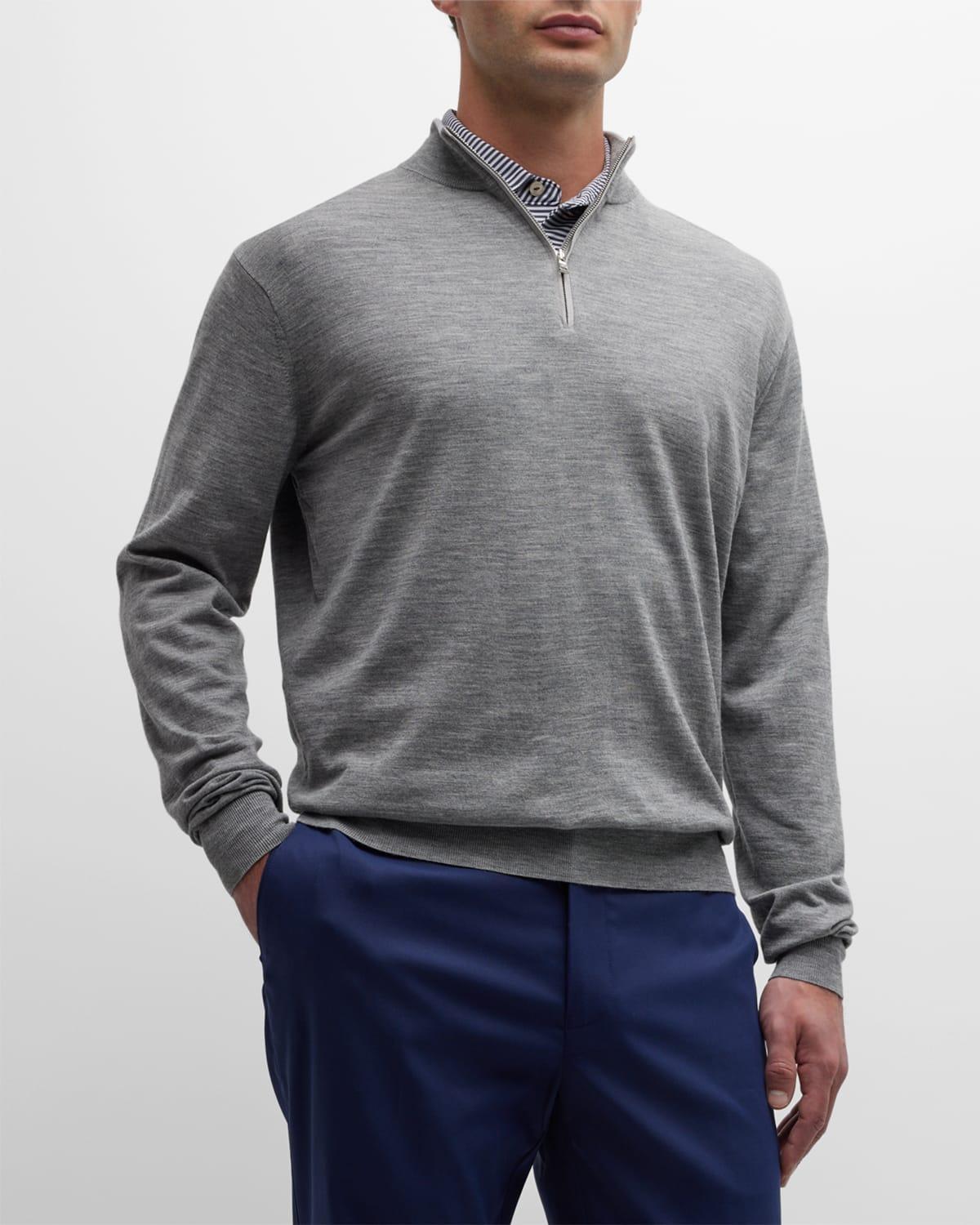 Peter Millar Mens Excursionist Flex Quarter-Zip Sweater | Color: Gale Grey | Size: XL Product Image