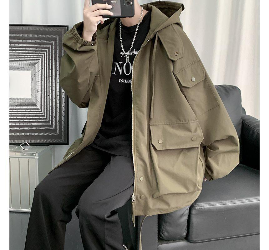 Plain Hooded Zip Utility Jacket Product Image