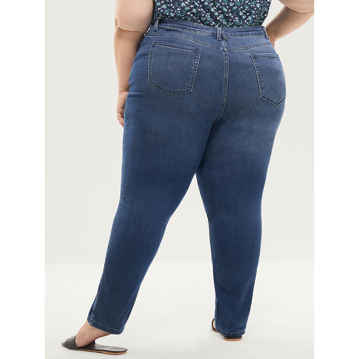 Plus Size Skinny Extremely Stretchy High Rise Medium Wash Sculpt Waist Jeans Women Blue Casual Plain Tummy control Super stretch Slanted pocket Jeans BloomChic 22/3X Product Image