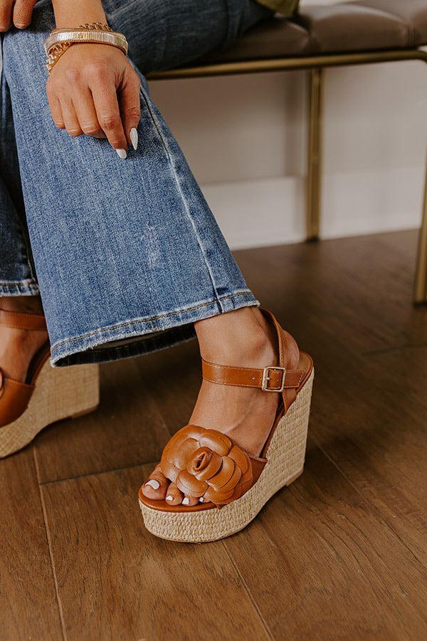 The Flora Faux Leather Wedge in Brown Product Image