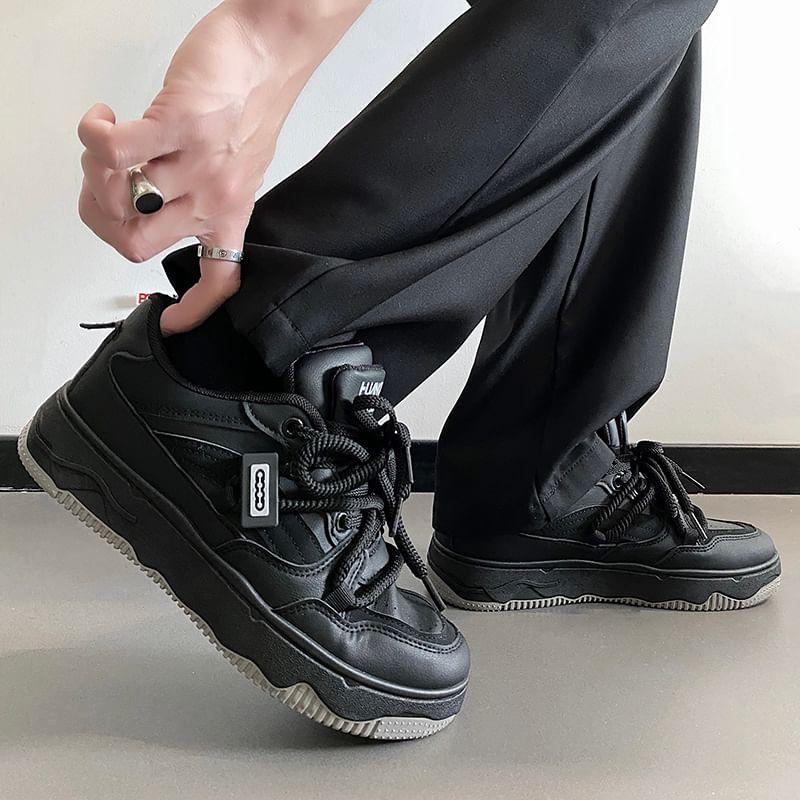 Lettering Lace-Up Platform Sneakers Product Image