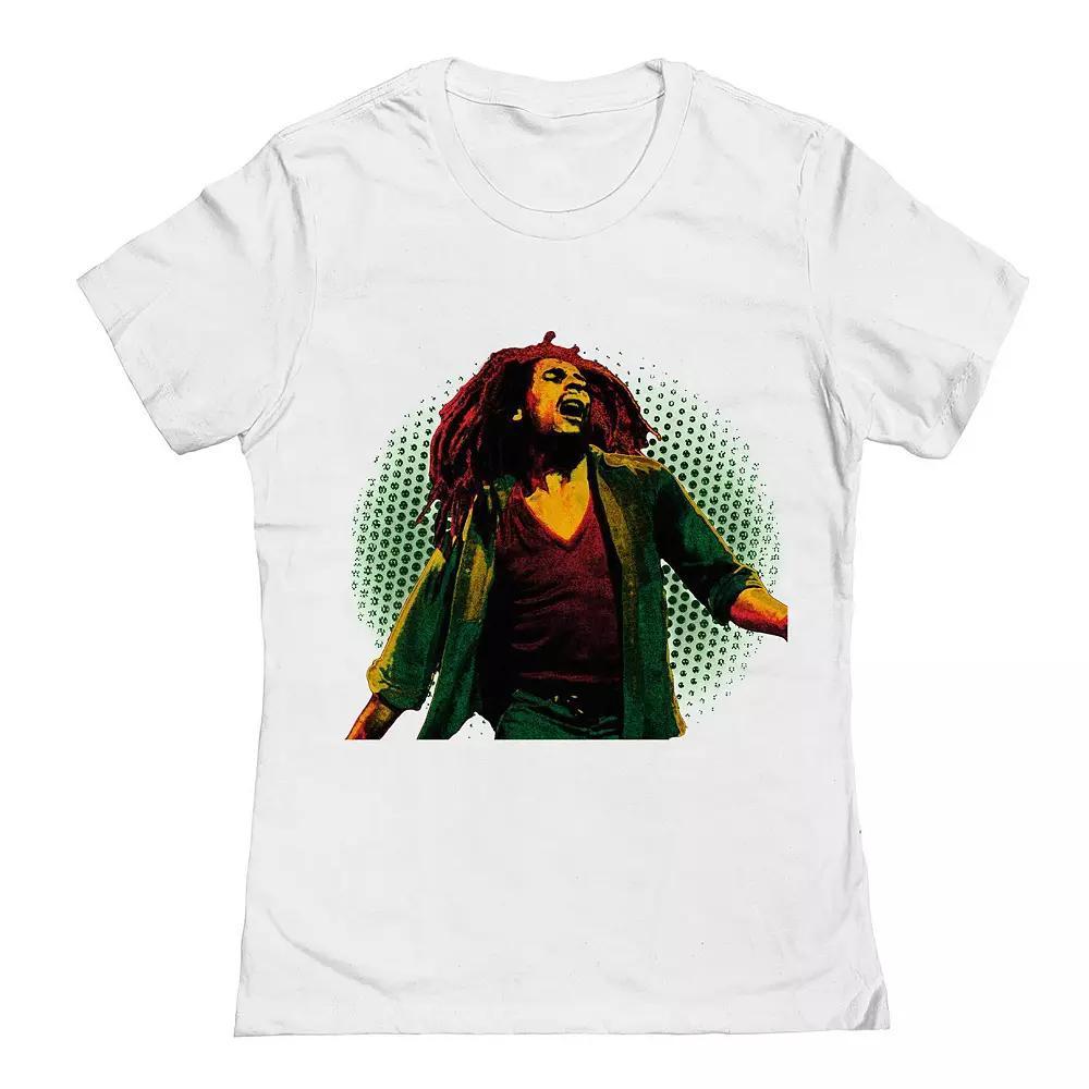 Junior's Bob Marley Halftone Background Graphic Tee, Women's, Size: XL, White Product Image