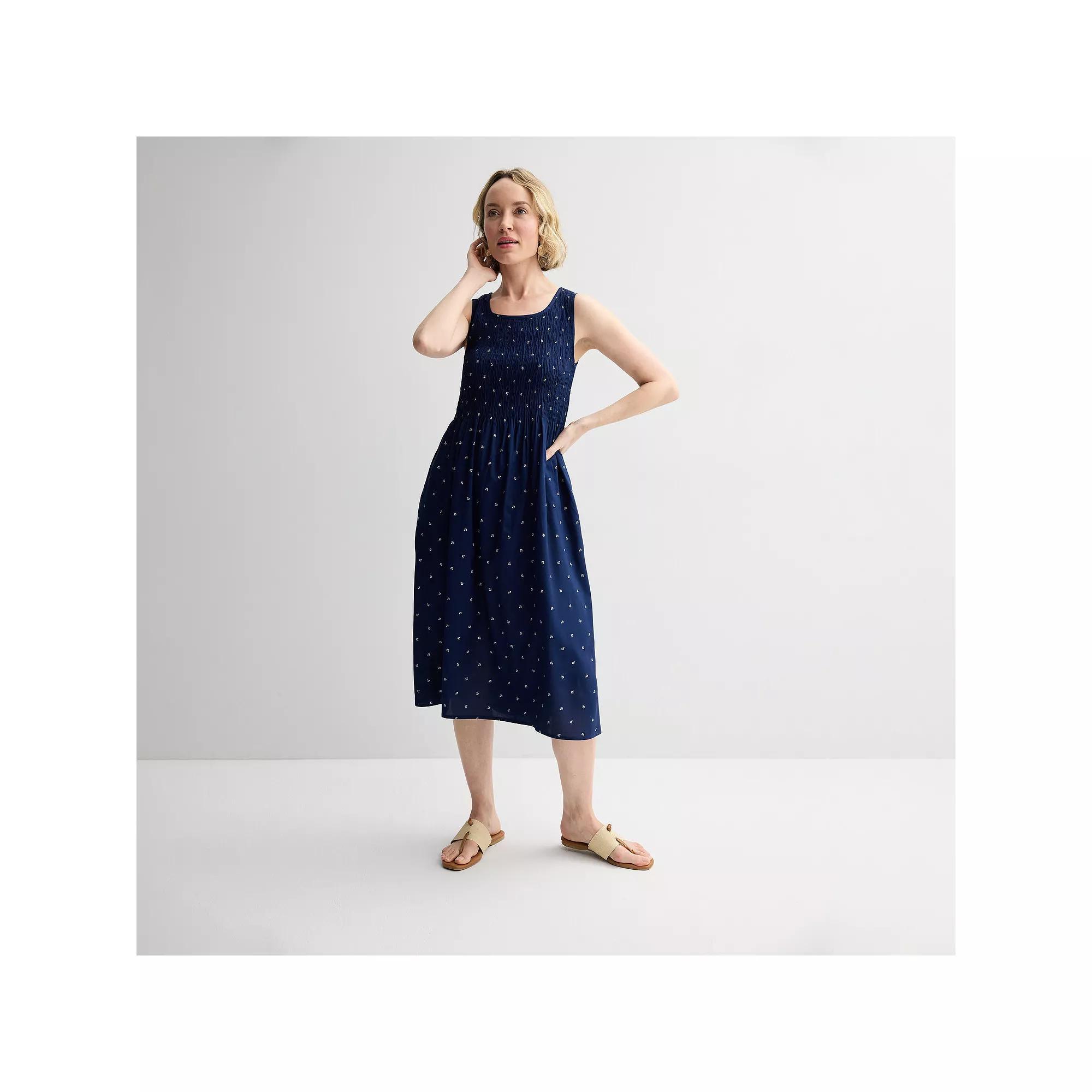 Women's Croft & Barrow® Smocked Midi Dress, Size: Medium, Orange Tile Block Product Image