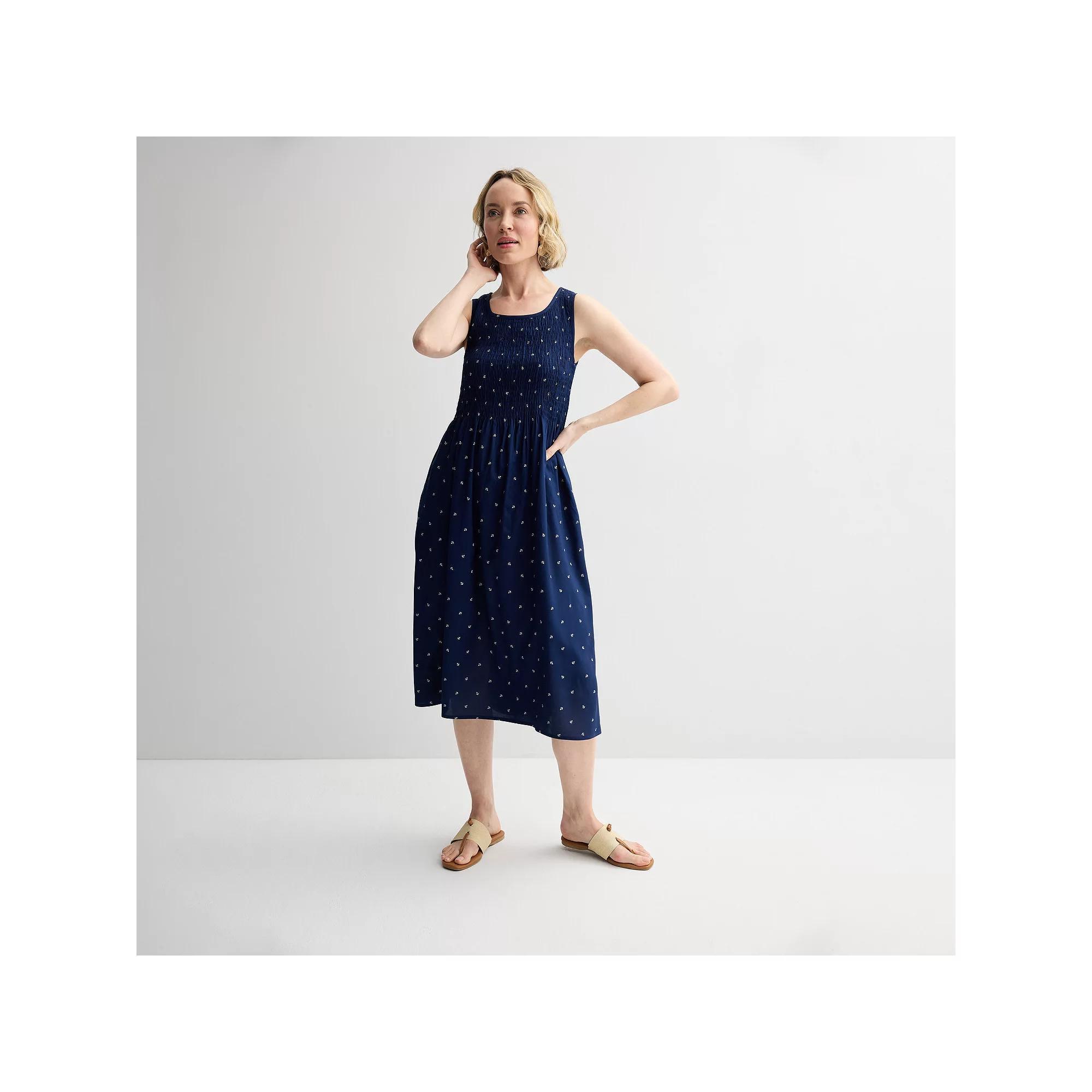 Women's Croft & Barrow® Smocked Midi Dress, Size: Medium, Orange Tile Block Product Image