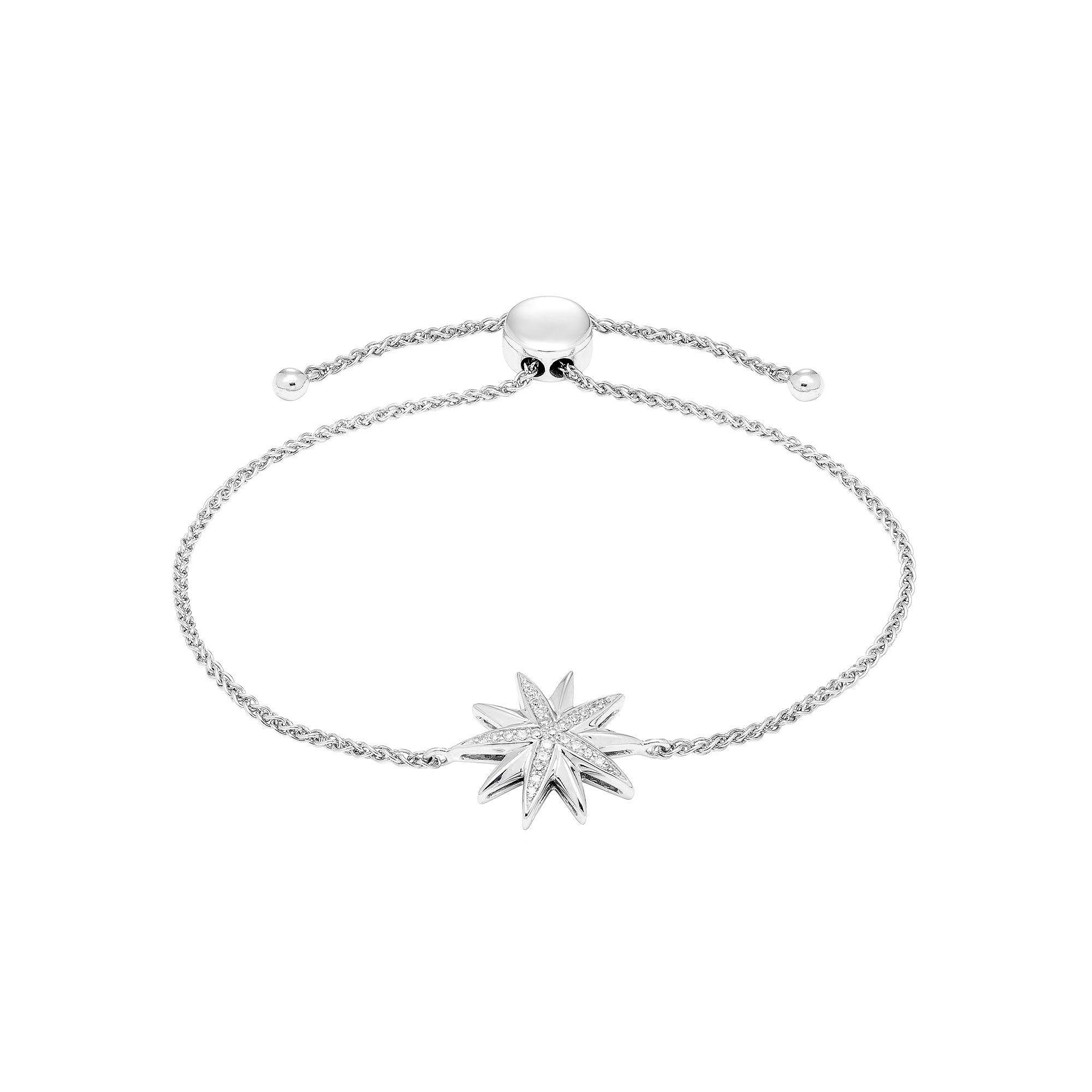 Women's Diamond Starburst 1/10 CT Adjustable Bolo Bracelet in Sterling Silver, Size: 7-8" ADJ Product Image