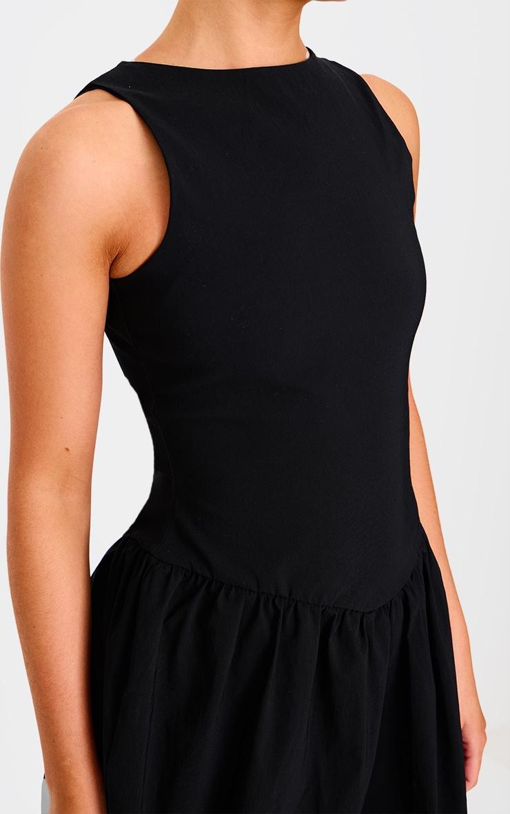 Black Racer Drop Waist Puffball Midi Dress Product Image