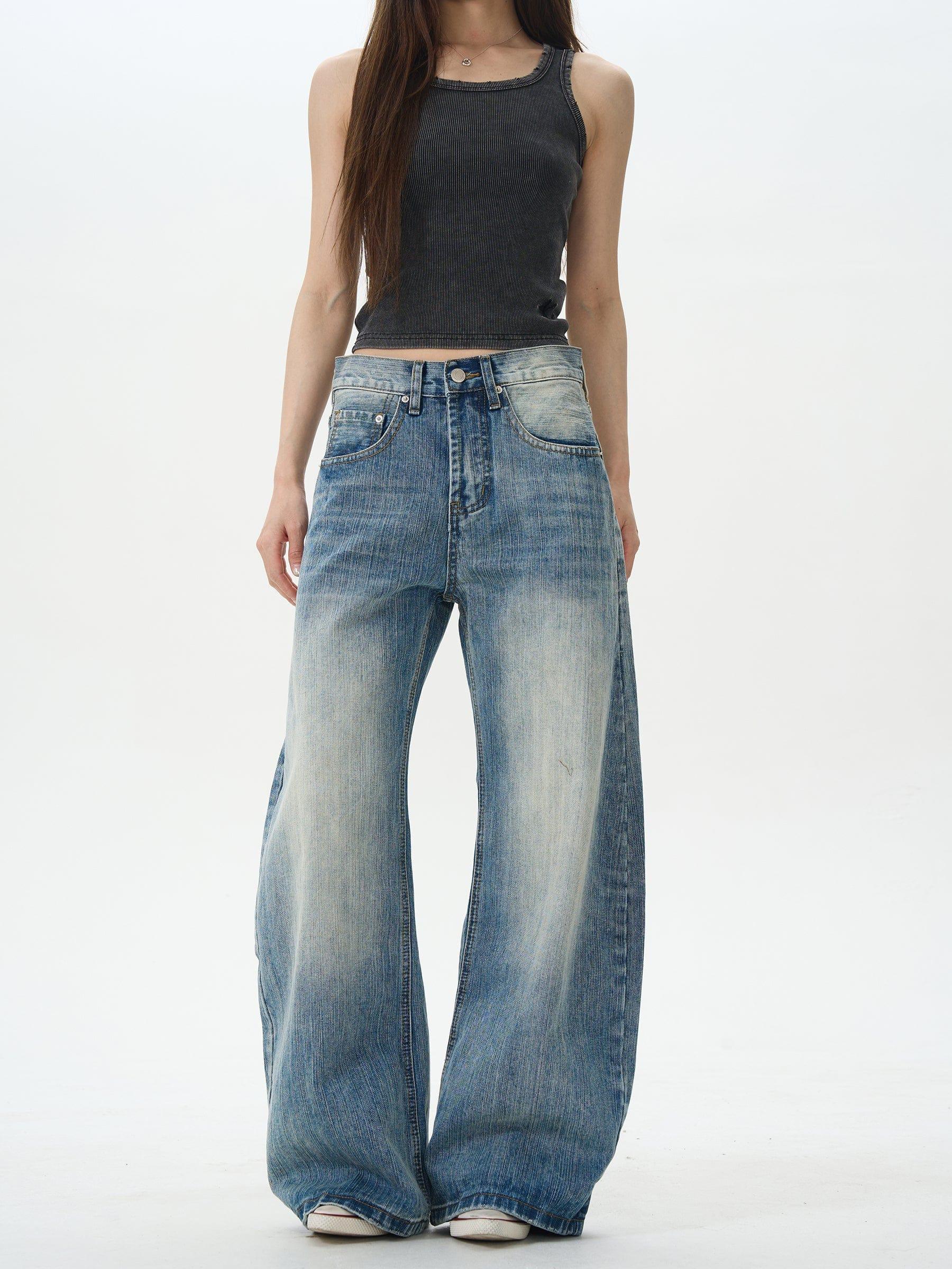 RT No. 12420 WASHED BLUE DENIM STRAIGHT JEANS Product Image