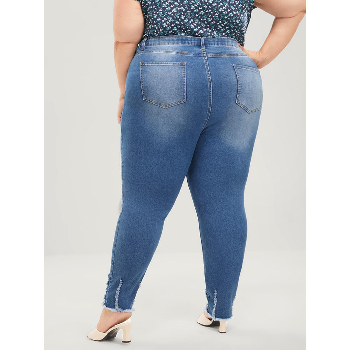 Plus Size Skinny Very Stretchy Mid Rise Medium Wash Pocket Jeans Women Blue Casual Plain Pocket High stretch Pocket Jeans BloomChic 18/2X Product Image