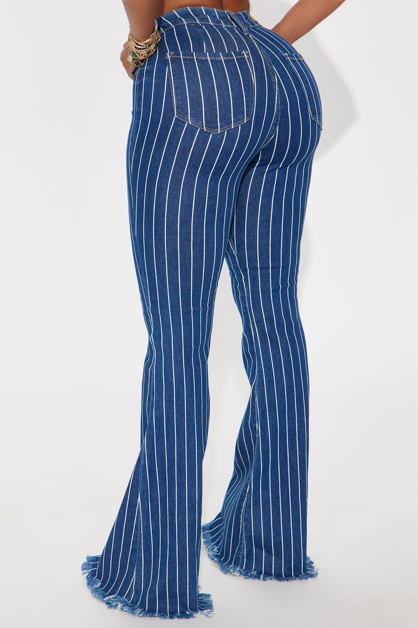 Crossed The Line Striped Flare Jeans - Dark Wash Female Product Image