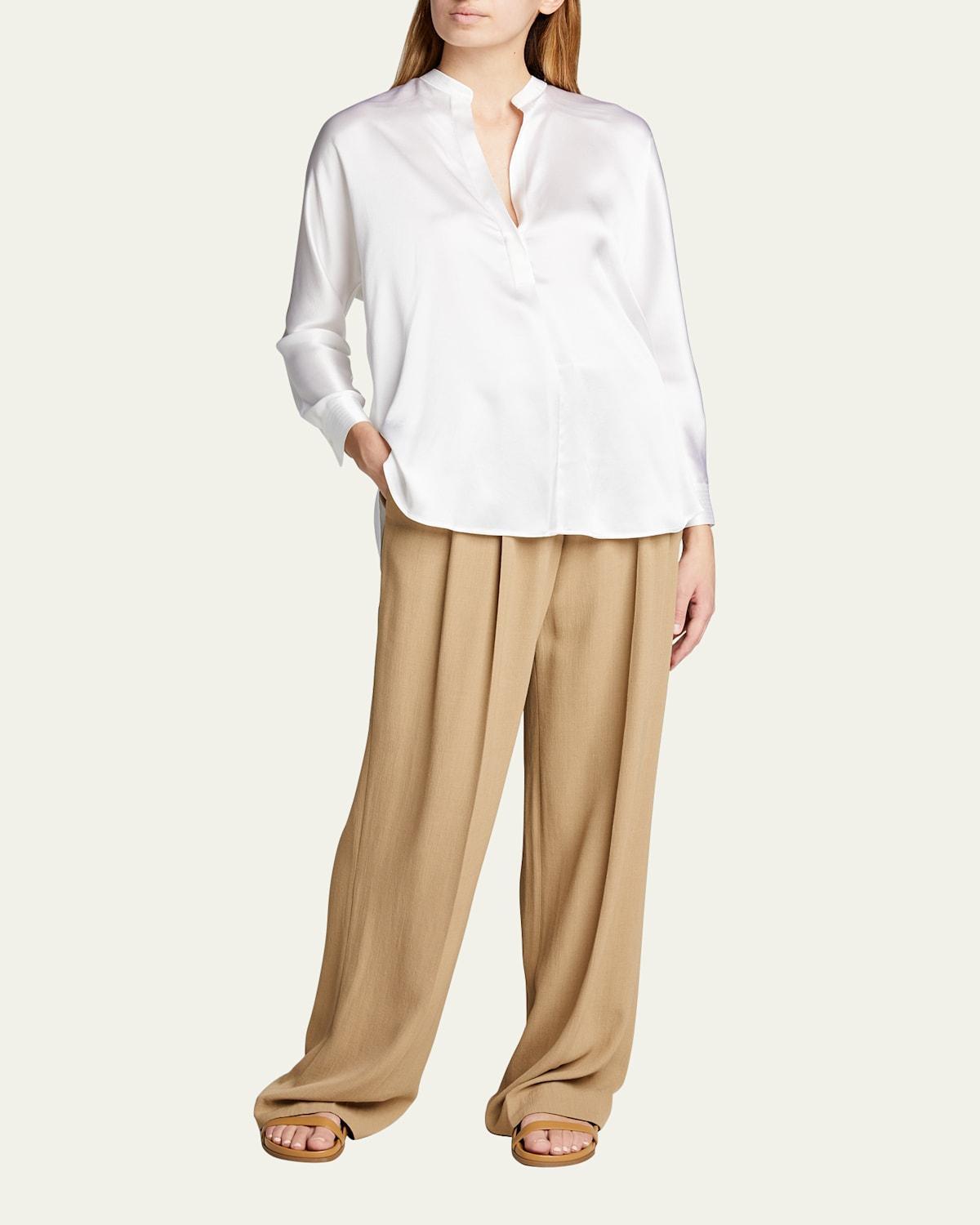 Vince Silk Banded Collar Blouse Product Image