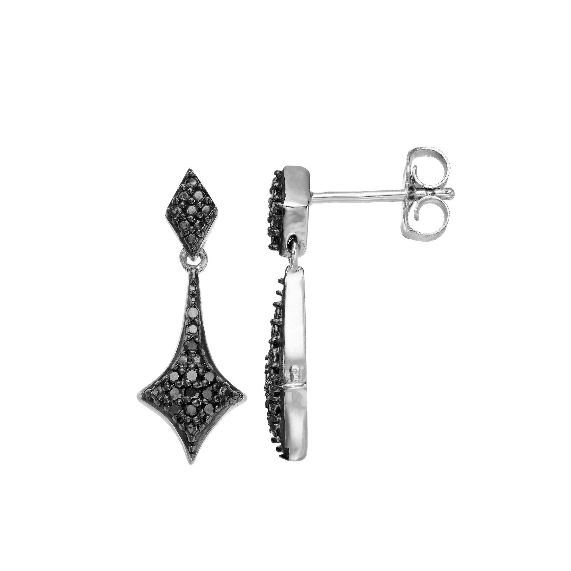 Sterling Silver 1/10 Carat T.W. Black Diamond Dangle Earrings, Women's Product Image