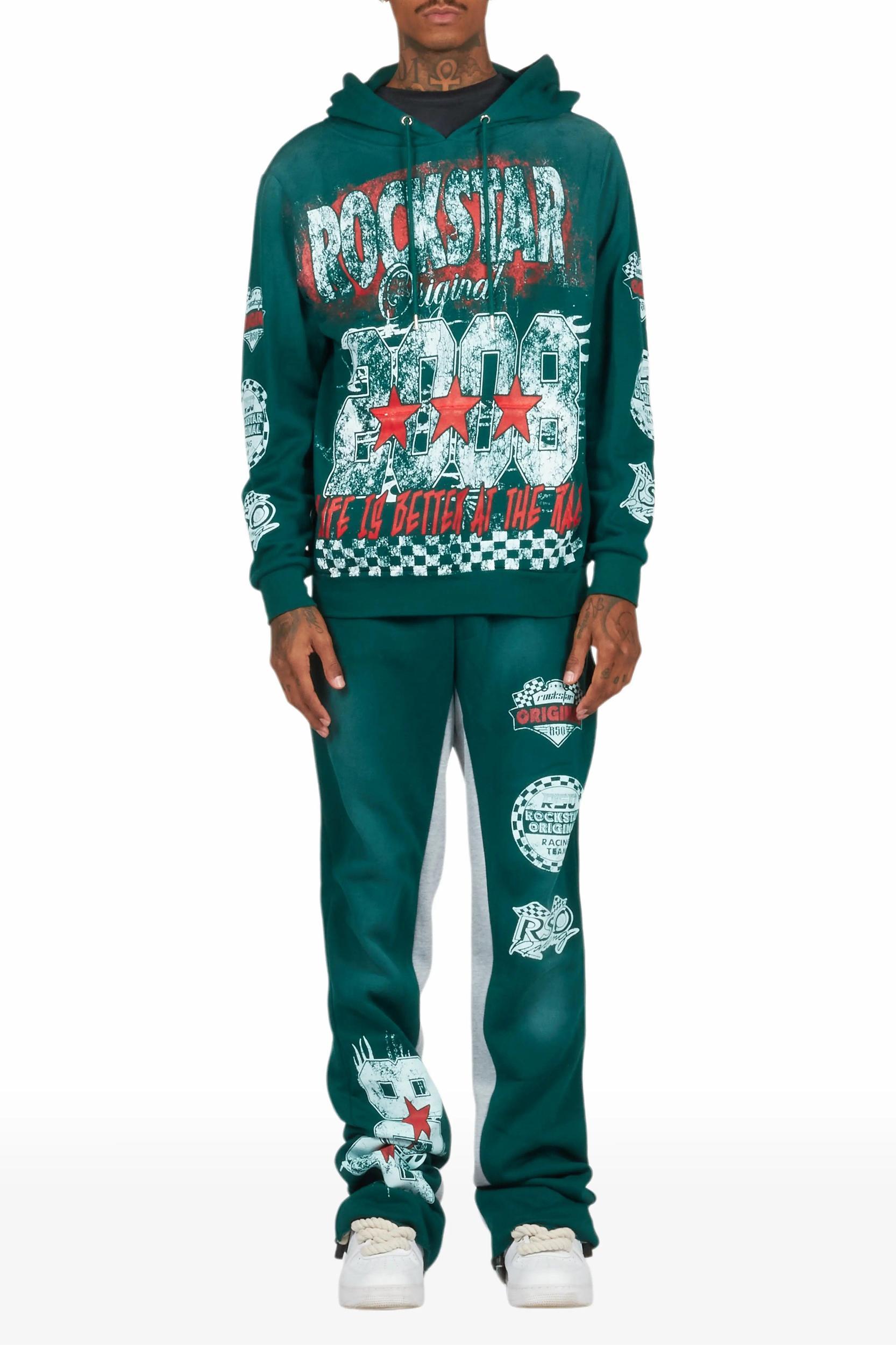 Racing Grung Dark Green Hoodie/Baggy Track Pant Set Male Product Image