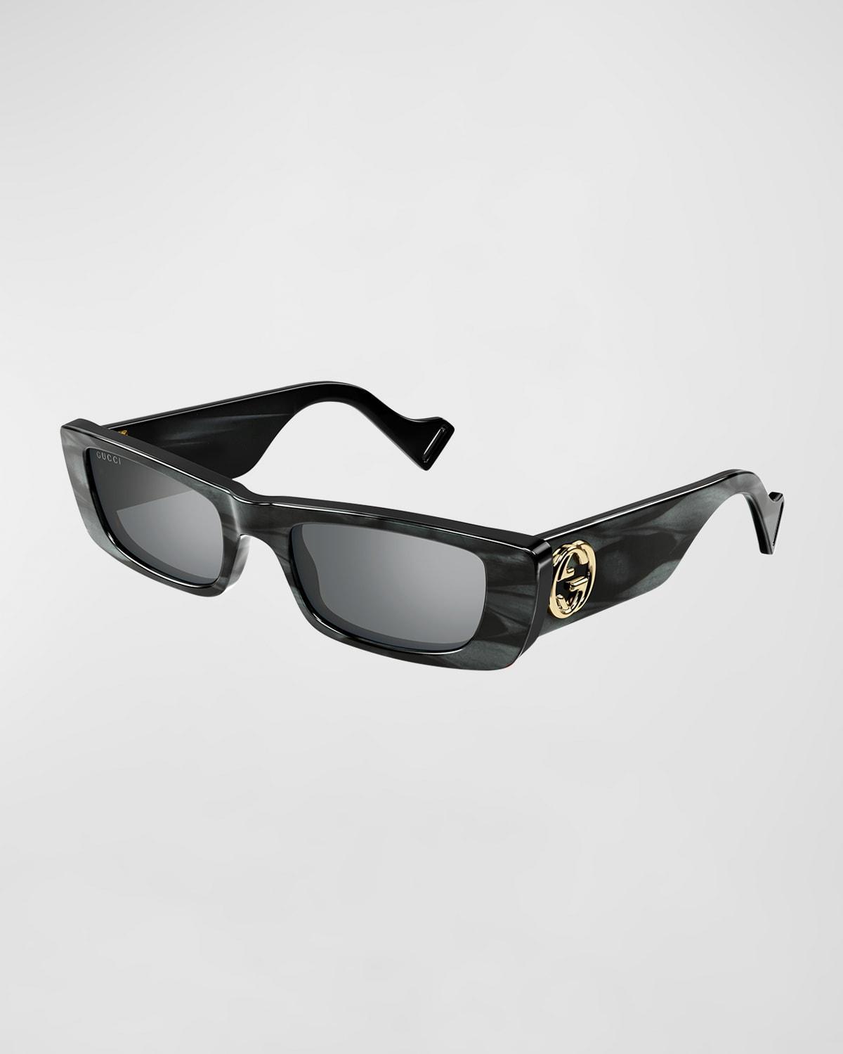 Monochromatic Rectangle Sunglasses w/ Interlocking G Temples Product Image