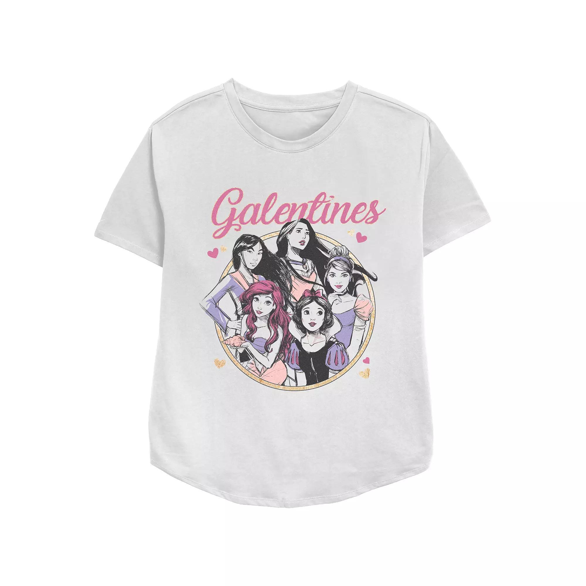 Women's Disney Princess Galentines Group Relaxed Fit Graphic Tee, Girl's, Size: Small, White Product Image