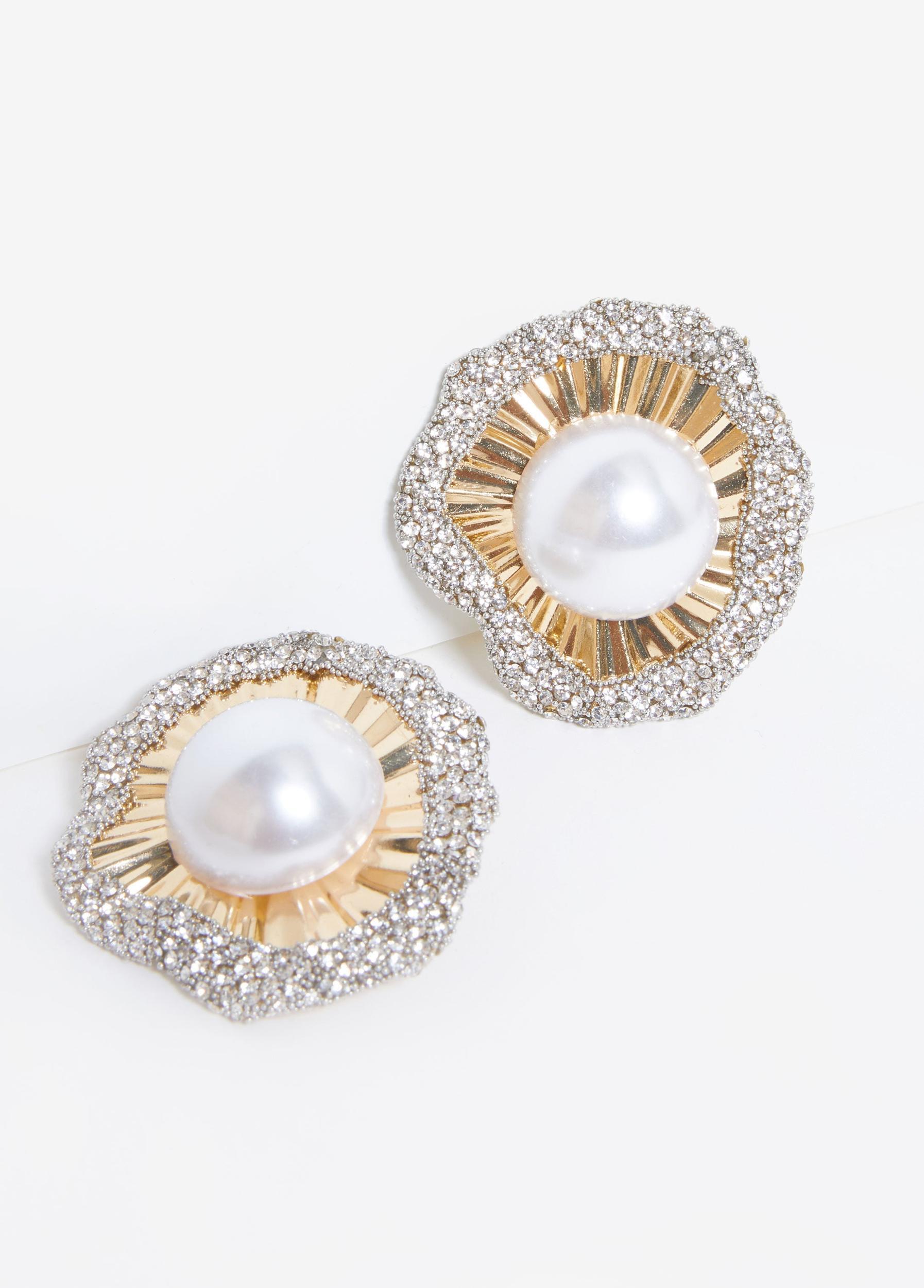 Faux Pearl And Crystal Earrings Product Image