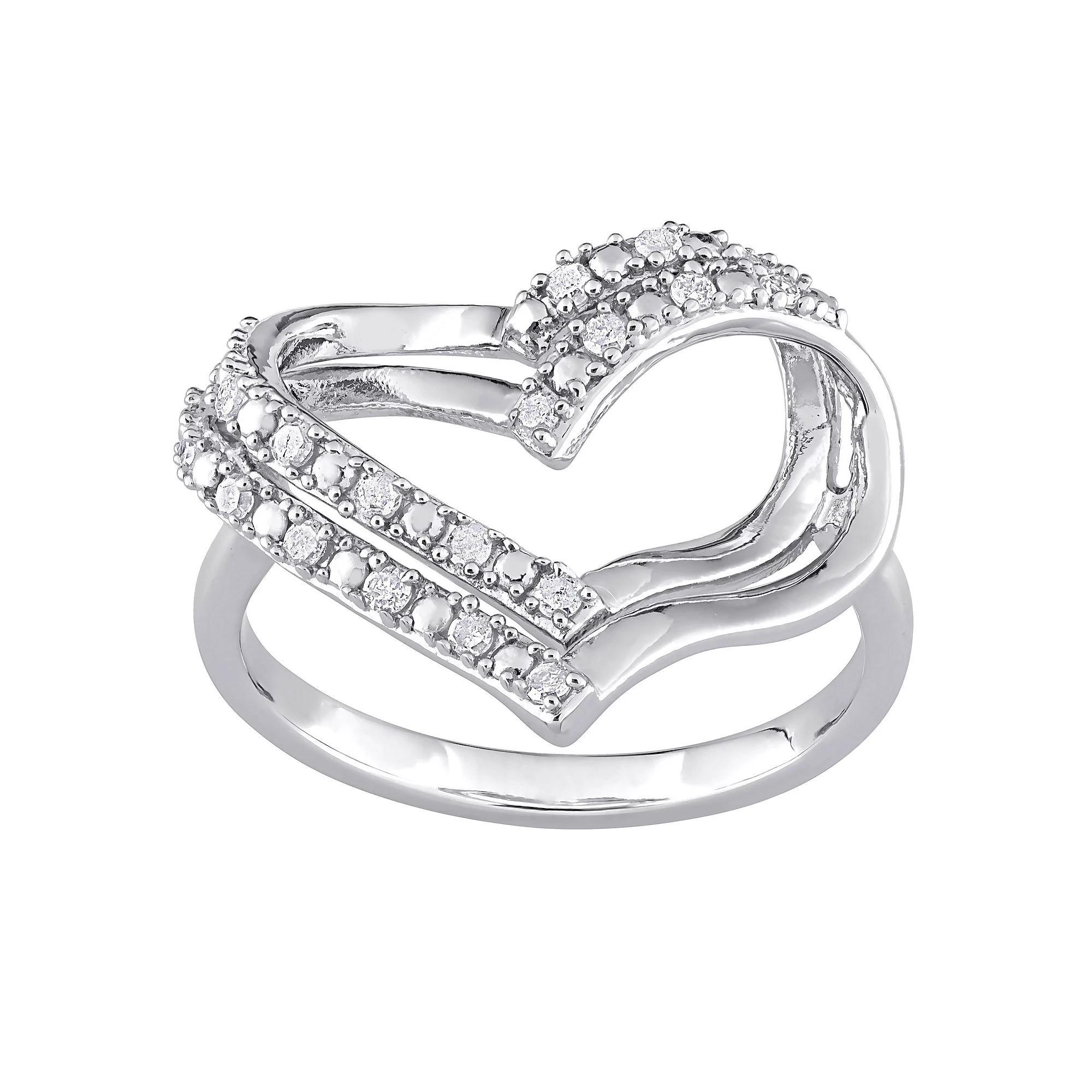 Stella Grace Sterling Silver 1/5 Carat T.W. Diamond Heart Ring, Women's, Size: 9 Product Image
