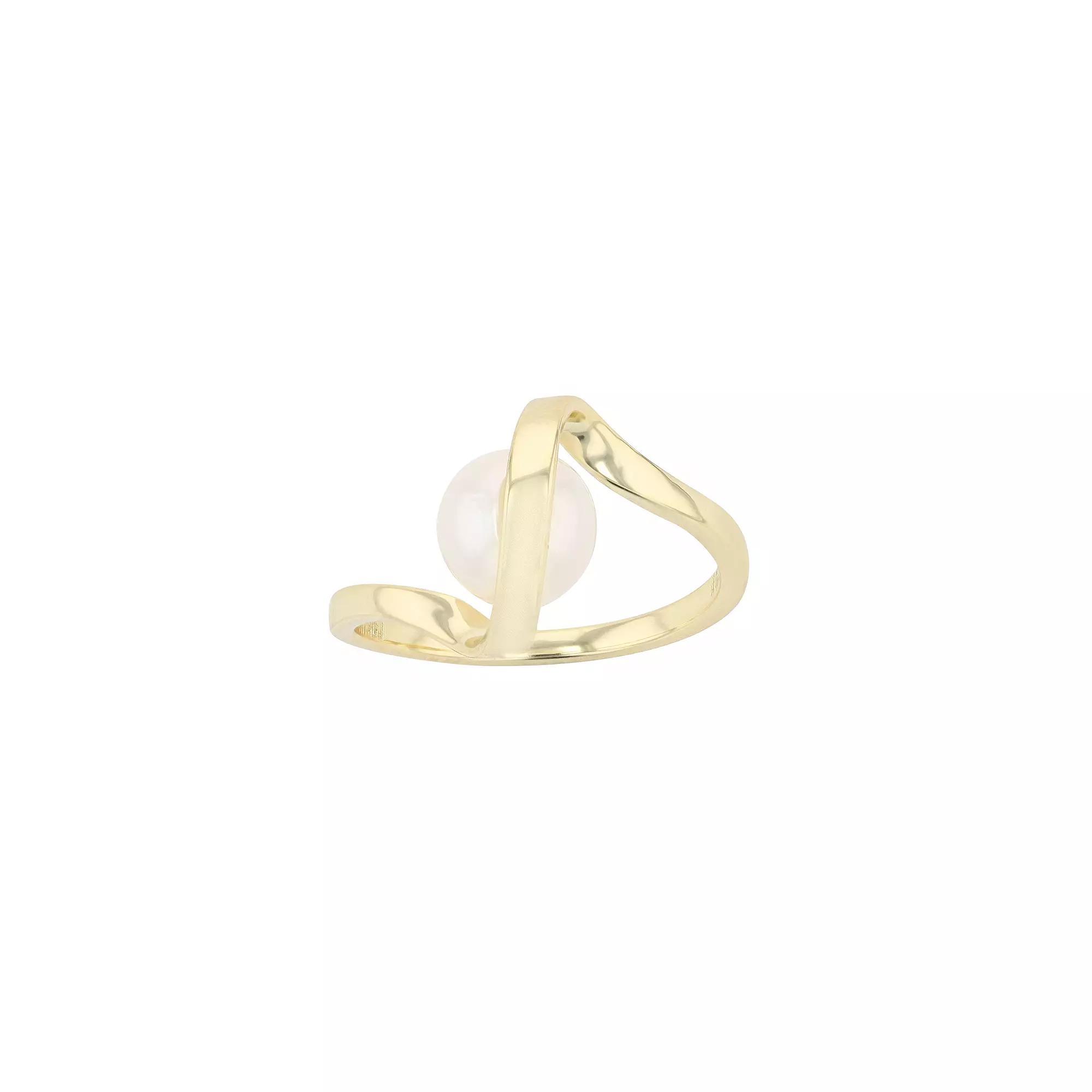 14k Gold Over Silver with 7 mm Freshwater Cultured Pearl Promise Stacking Ribbon Ring, Womens Gold Tone Product Image