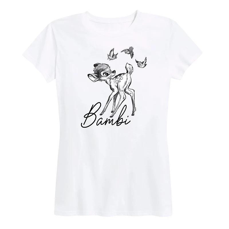 Disneys Bambi Womens Black White Watercolor Graphic Tee Grey Dark Red Product Image