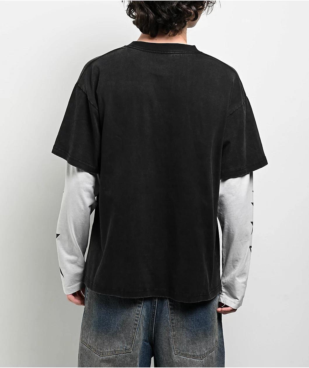 Rodman Apparel Stone Black Wash & White 2fer Long Sleeve T-Shirt Product Image