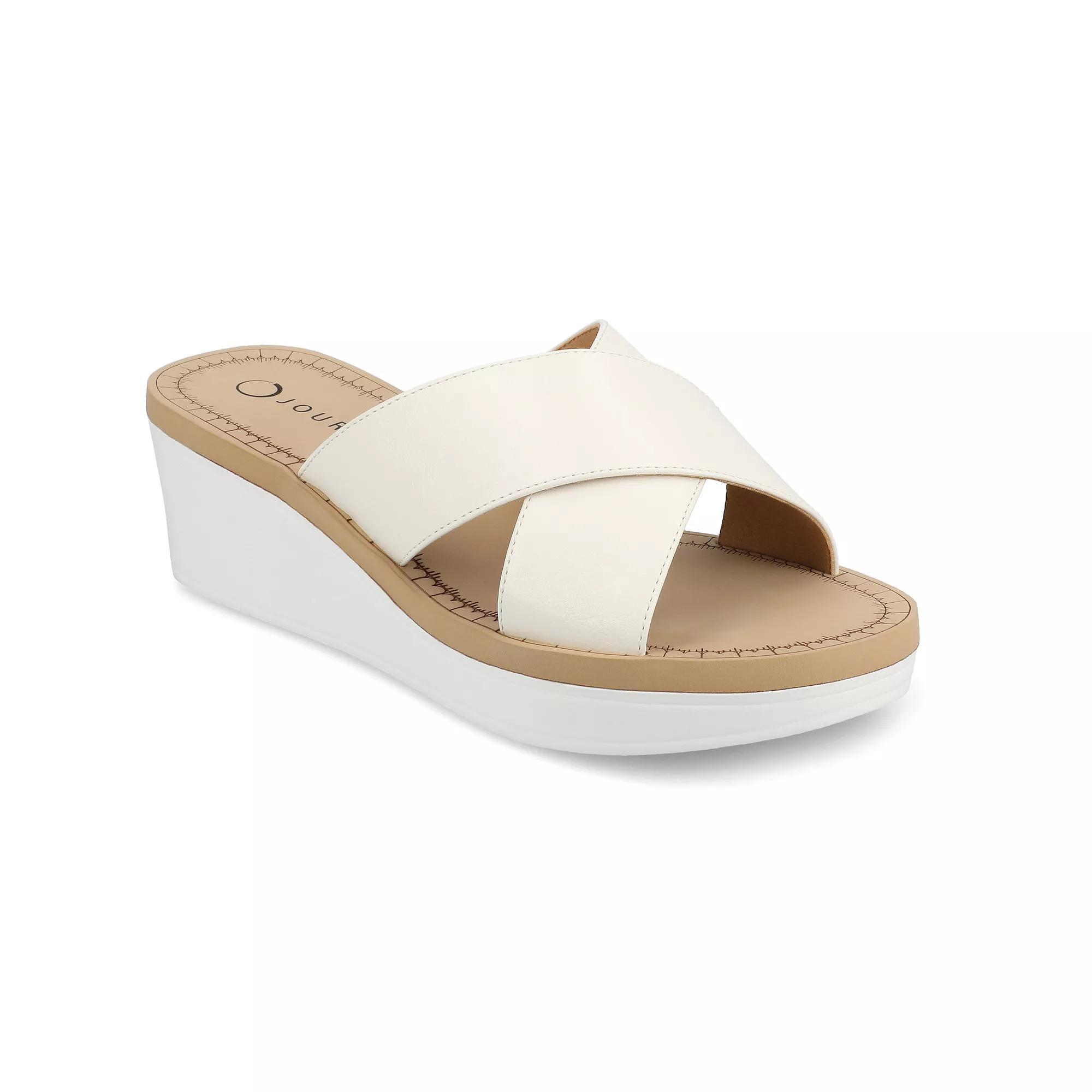 Journee Biara Women's Slip On Platform Wedge Sandals, Size: 12, White Product Image