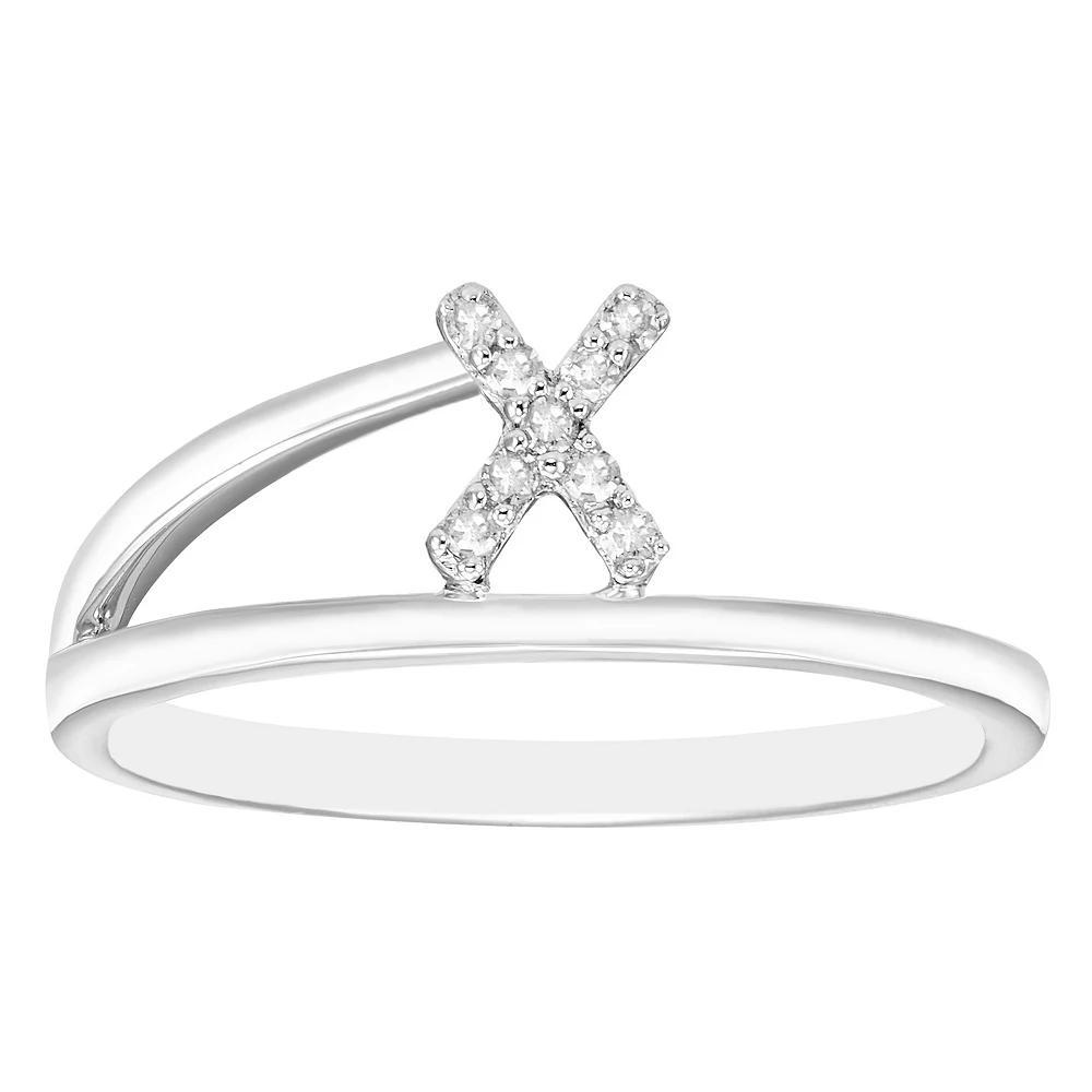 Boston Bay Diamonds Sterling Silver Diamond Accent Letter Initial Split Shank Ring, Women's, Size: 6, Silver Tone X Product Image