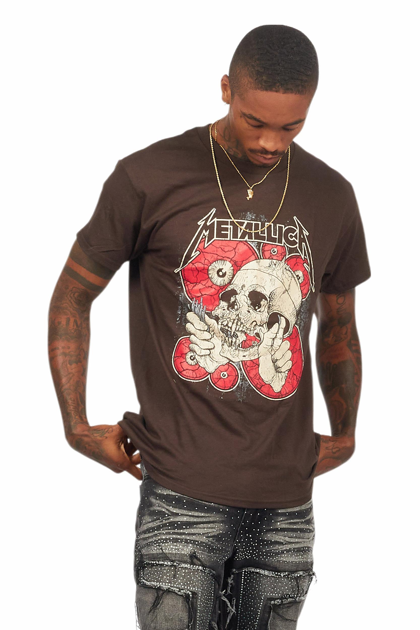 Metallica Skulls Brown/Red Graphic T-Shirt Male Product Image