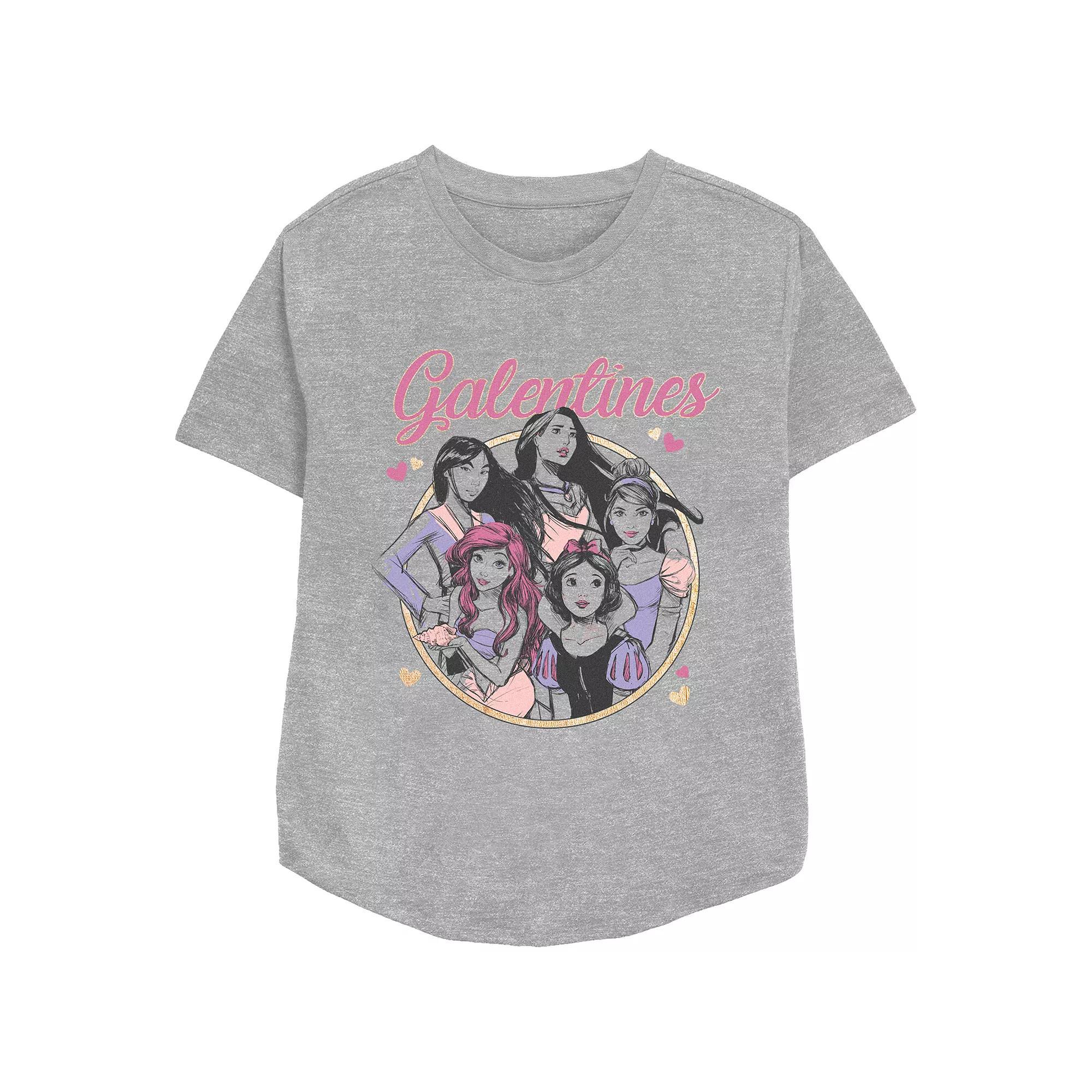 Women's Disney Princess Galentines Group Relaxed Fit Graphic Tee, Girl's, Size: Large, Grey Gray Product Image