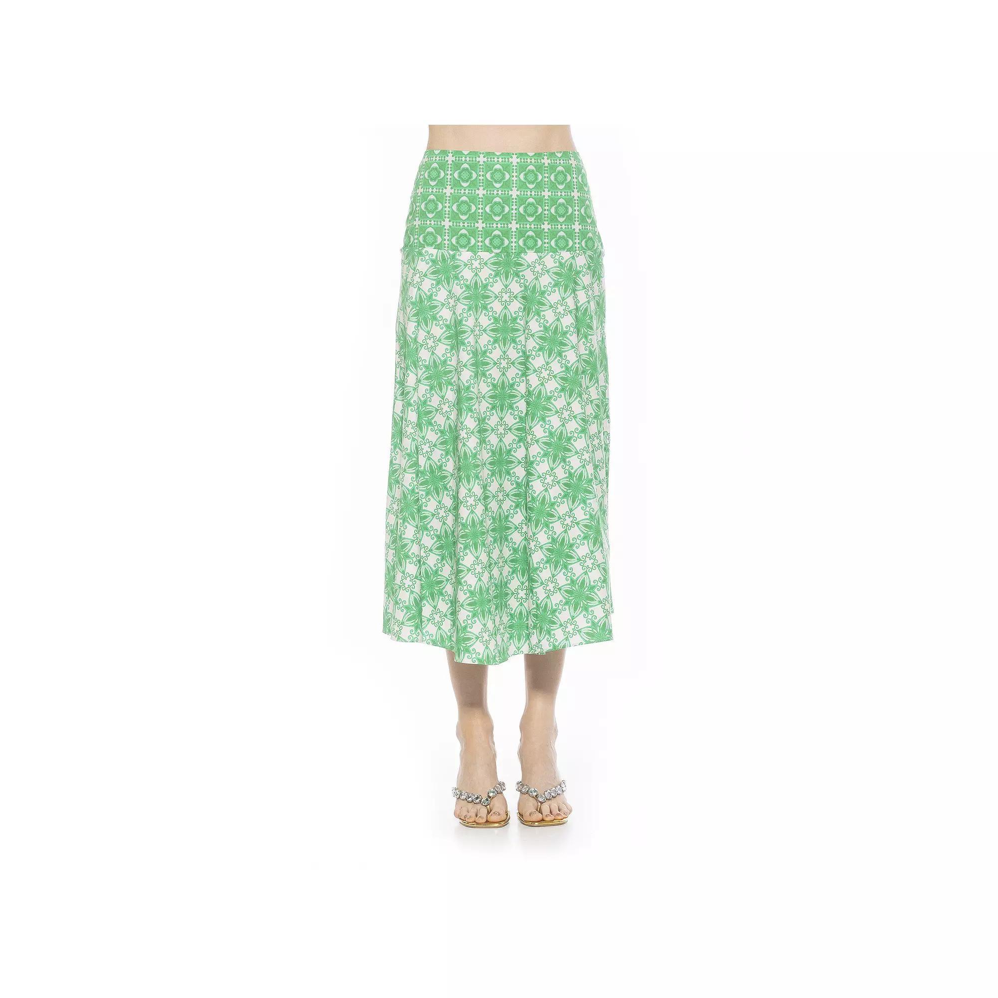 Women's ALEXIA ADMOR Hadley Pull-On Midi Skirt, Size: 8, Green Geo Product Image