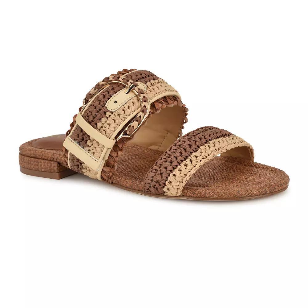 Nine West Sameey Open Toe Slip-On Women's Flat Sandals, Size: 10, Dark Brown Natural Mul Product Image