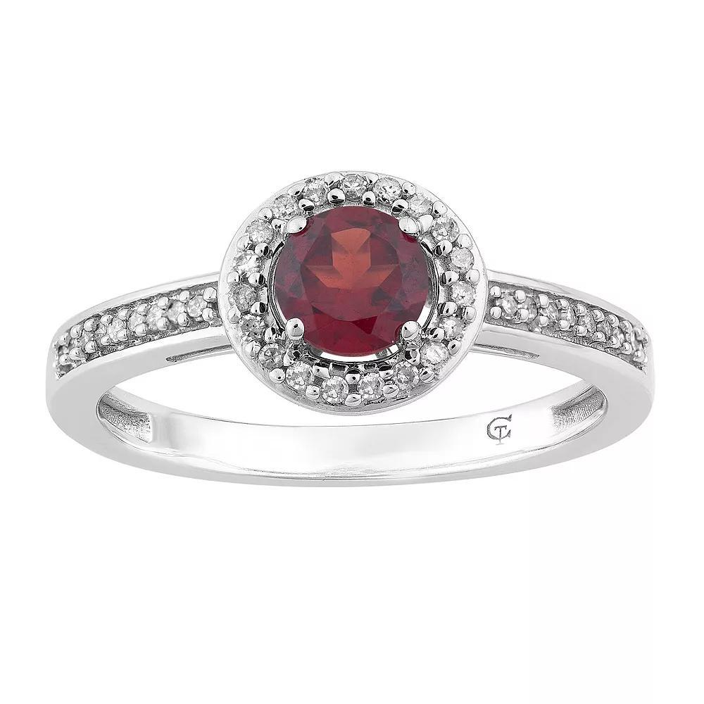 10k White Gold Garnet & 1/6 Carat T.W. Diamond Halo Ring, Women's, Size: 7, 10k Whgold Product Image