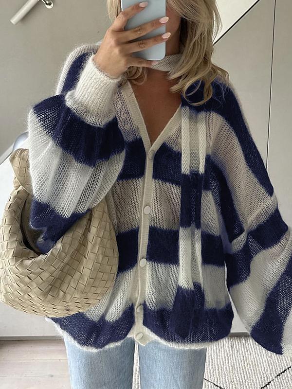 Striped Scarf Sweater Cardigan Product Image