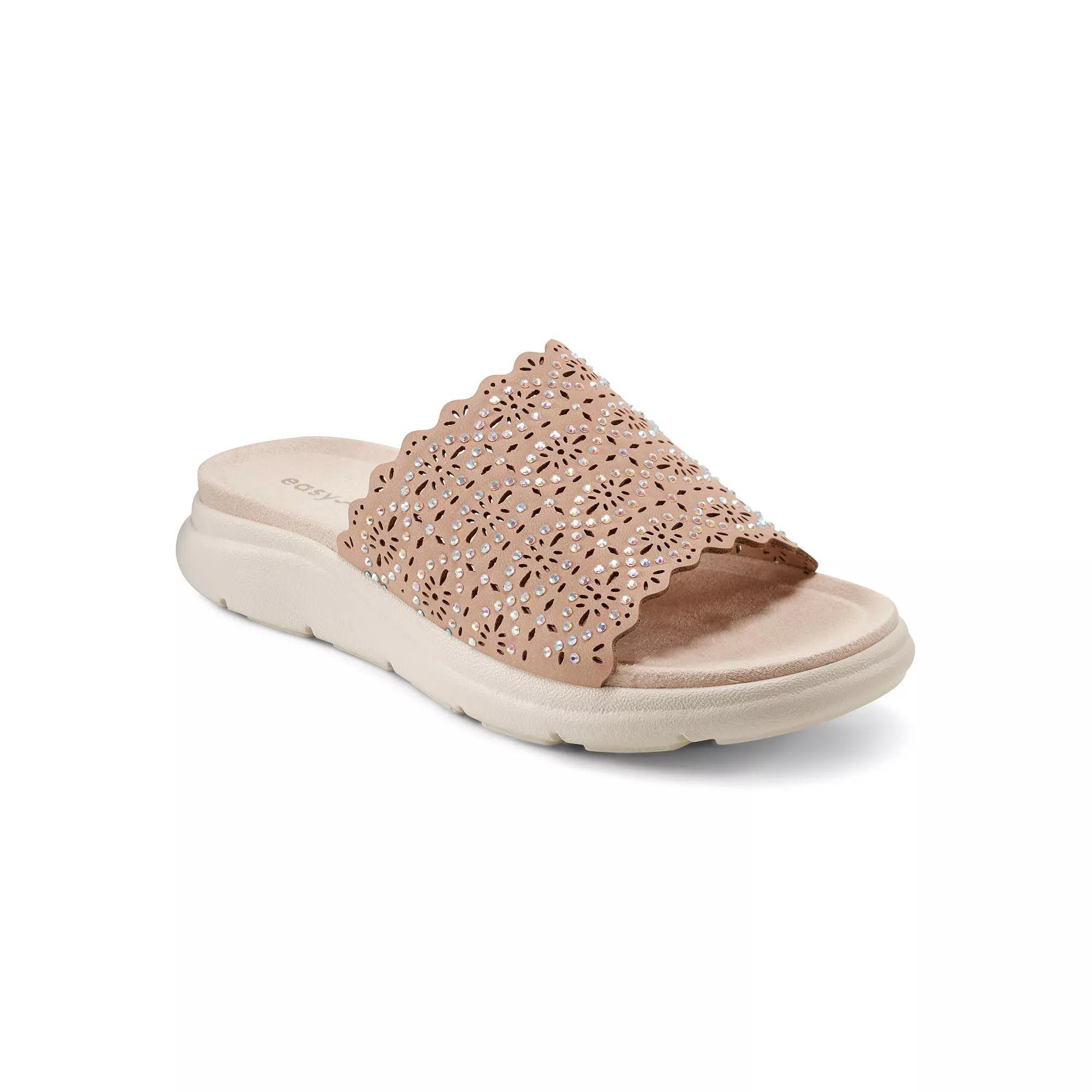 Easy Spirit Alora Womens Rhinestone-Studded Perforated Slide Sandals Product Image