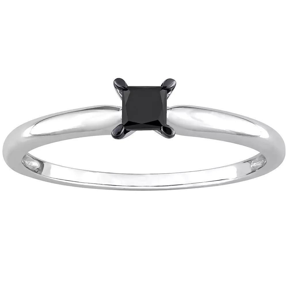 Stella Grace 14k White Gold 1/4 Carat T.W Princess Cut Black Diamond Solitaire Engagement Ring, Women's, Size: 9 Product Image