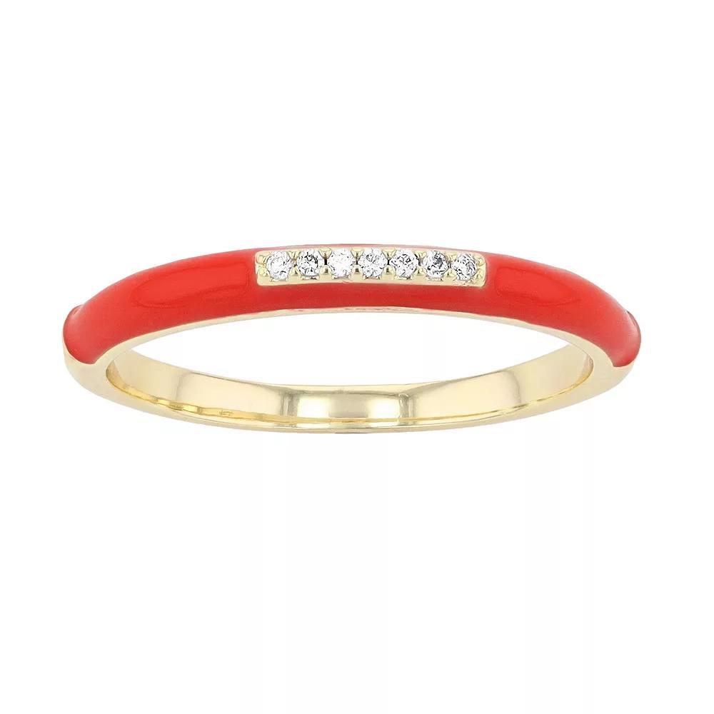 14k Gold-Plated Silver with Cubic Zirconia Enamel Slim Stacking Ring, Women's, Size: 5, Red Product Image
