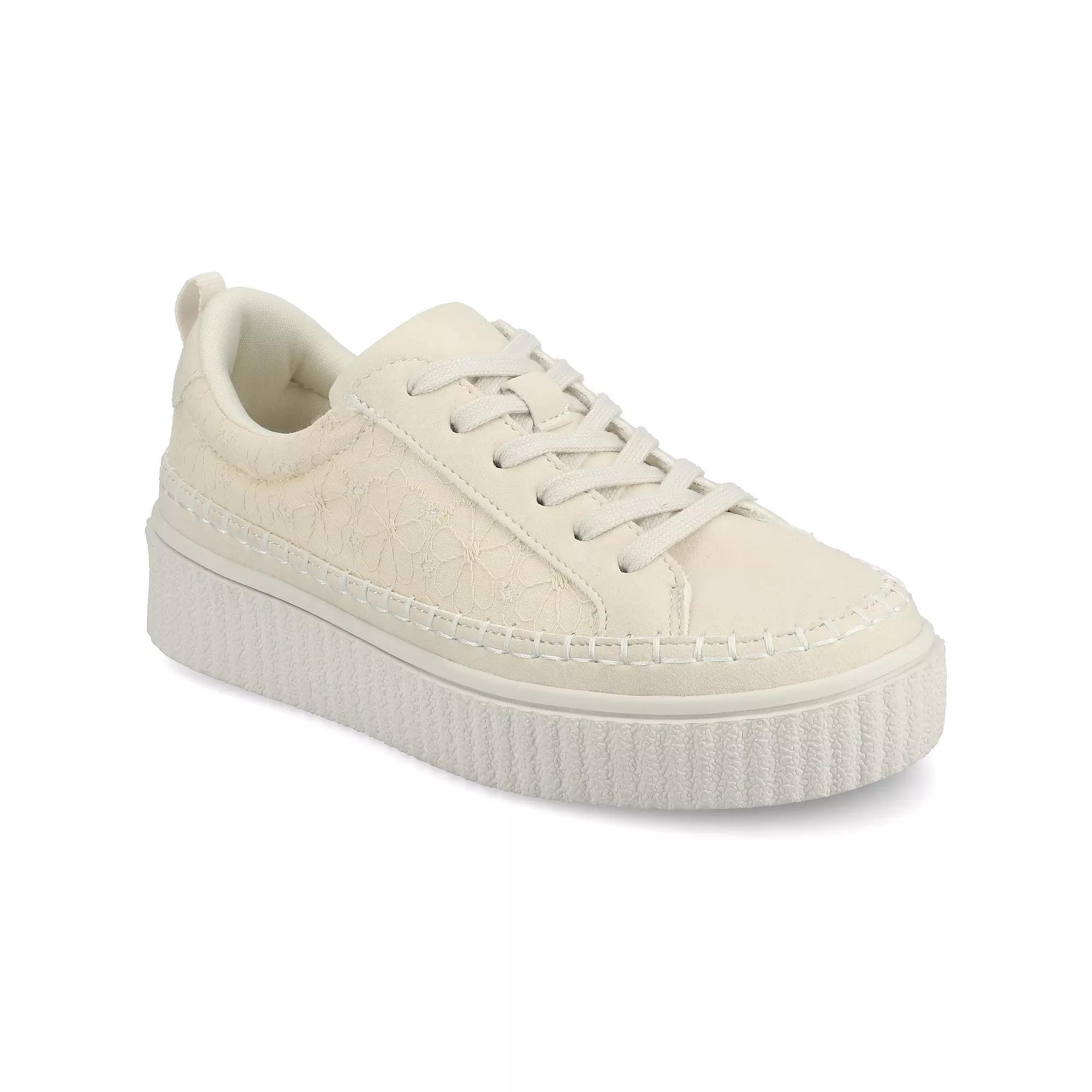 Journee Pazey Womens Casual Lace-Up Platform Sneakers Ivory Product Image