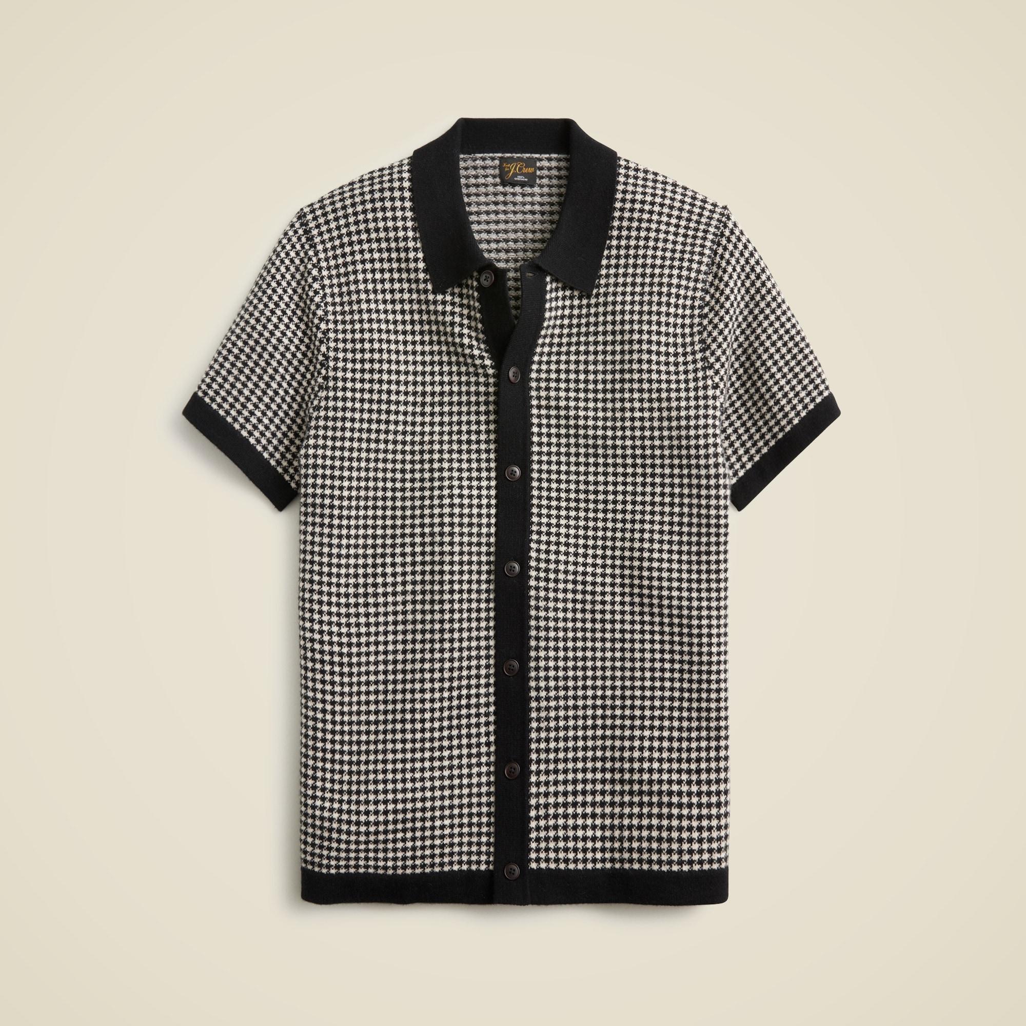 Short-sleeve cashmere cardigan sweater-polo in houndstooth Product Image