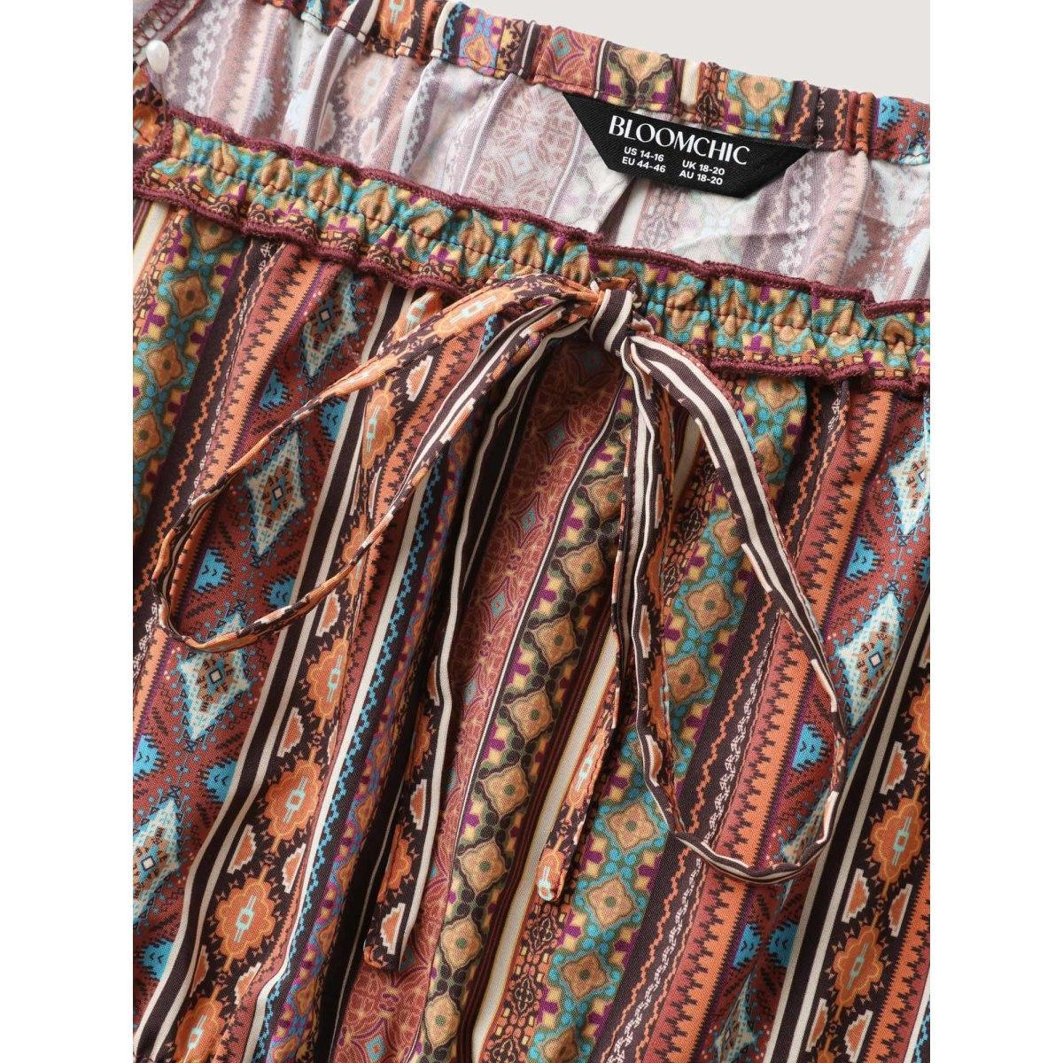 Plus Size Striped Cinched-Waist Midi Dress Yellowishbrown Women Tie knot Square Neck Half Sleeve Curvy BloomChic 18-20/2X Product Image