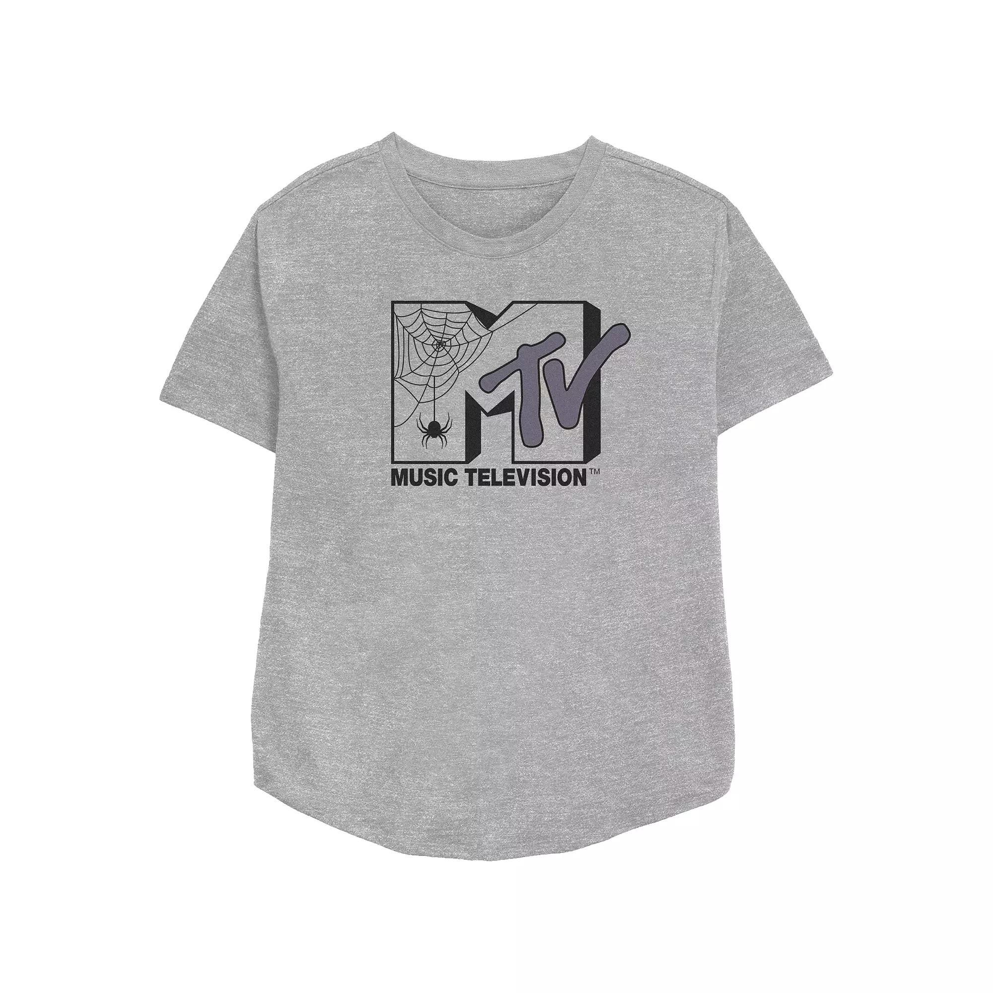 Women's MTV Spider Halloween Logo Relaxed Fit Graphic Tee, Size: Medium, Athletic Grey Product Image