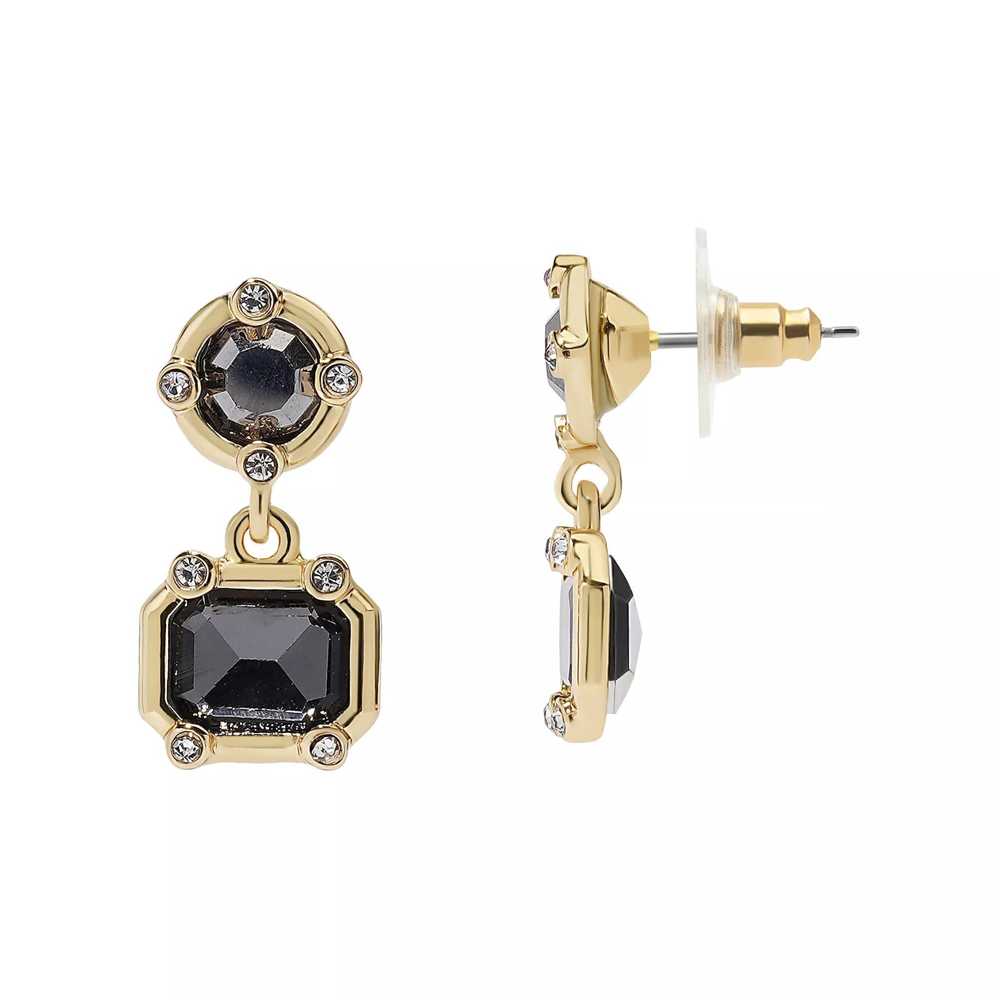 LC Lauren Conrad Gold Tone Crystal Multi-Shape Double Drop Earrings, Women's, Grey Product Image