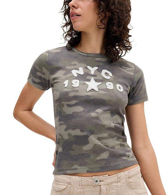 BDG Urban Outfitters NYC 1990 Appliqued Camouflage Printed Short Sleeve T-Shirt Product Image