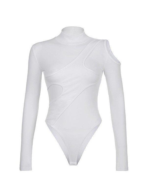 Patchwork Cutout White Long Sleeve Bodysuit Product Image