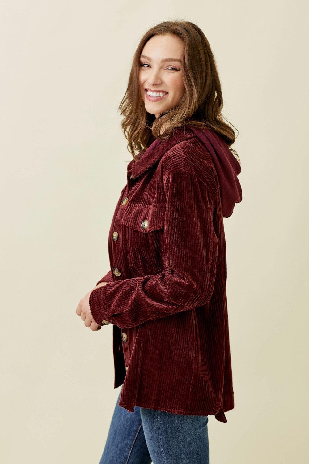 Corduroy Shirt Jacket With Hood Product Image