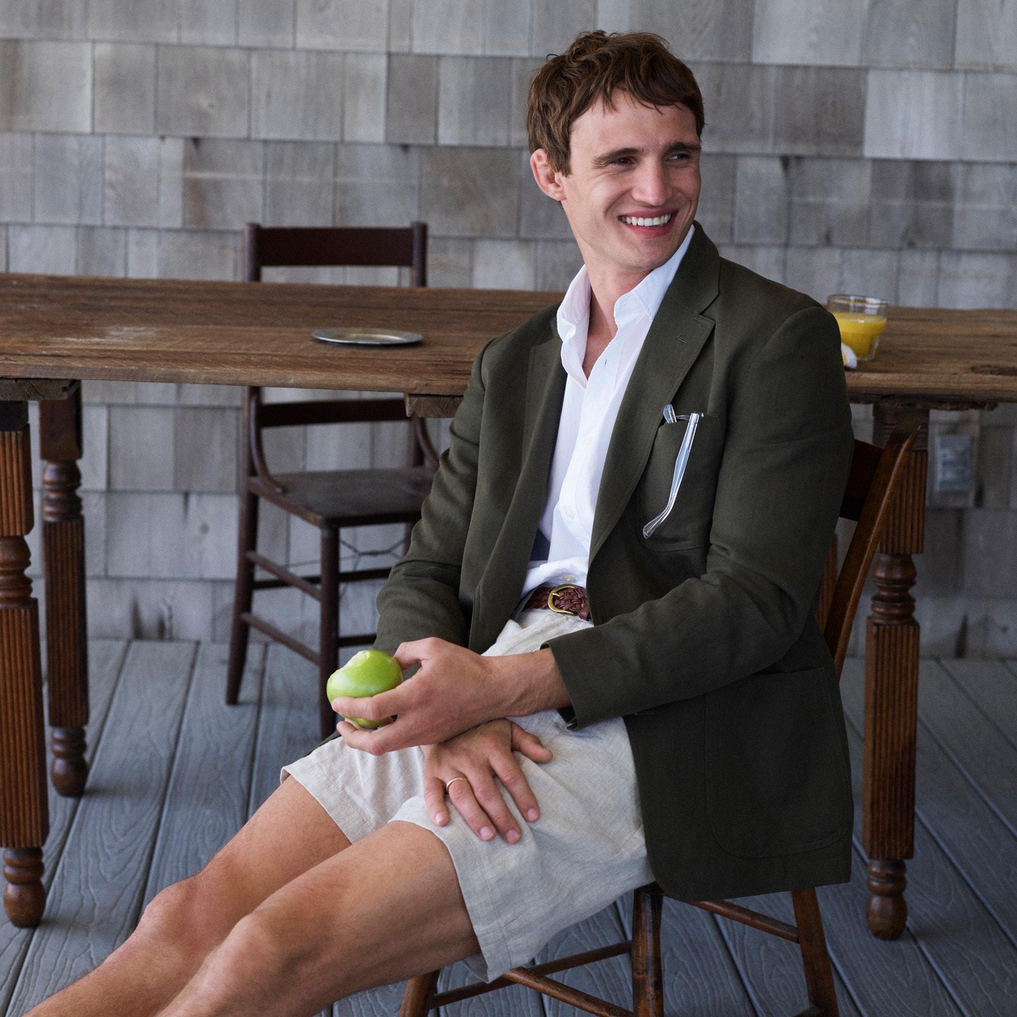 Kenmare Relaxed-fit unstructured suit jacket in cotton-linen blend herringbone Product Image
