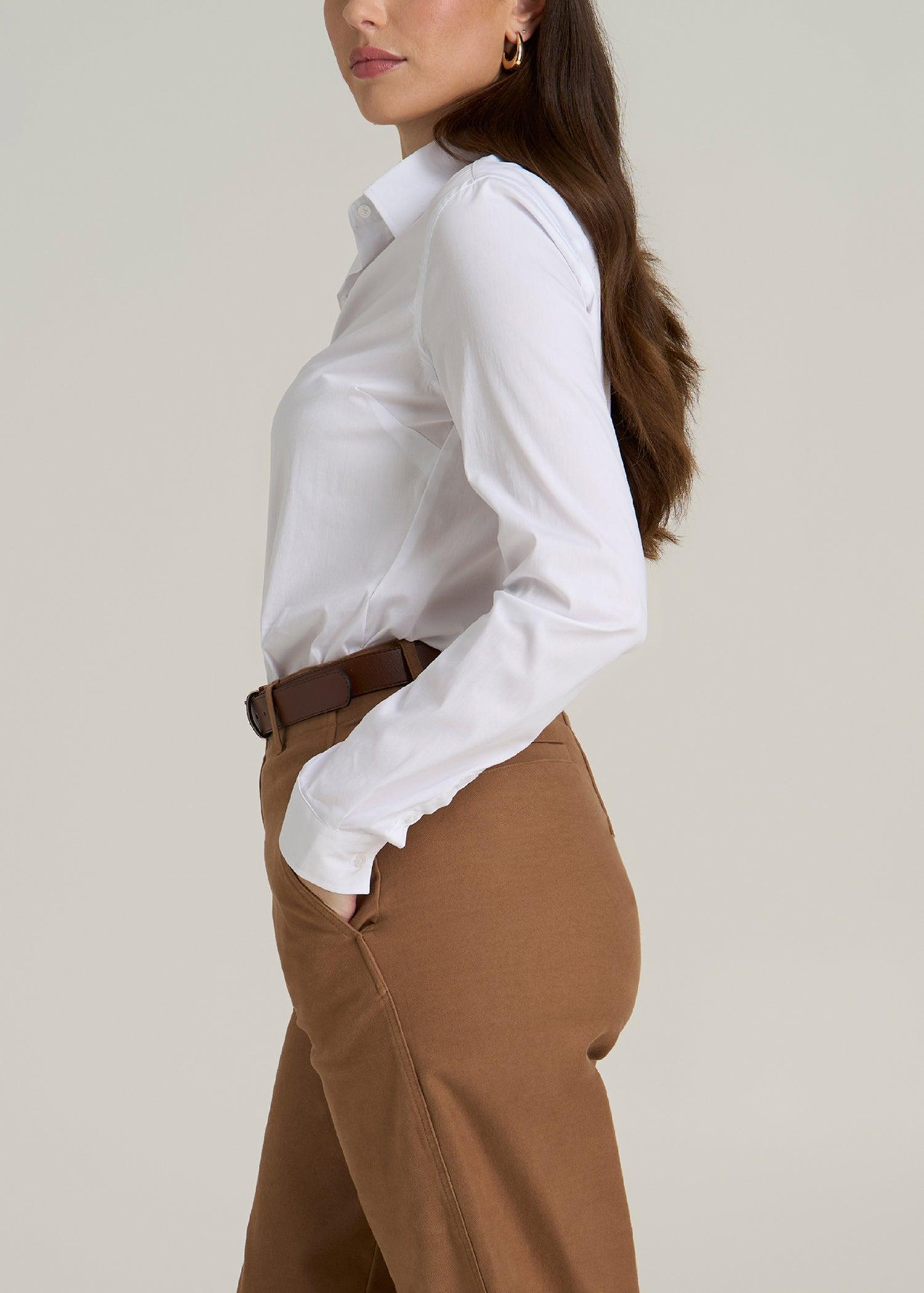 Slim Fit Button Up Women's Tall Shirt in White Product Image
