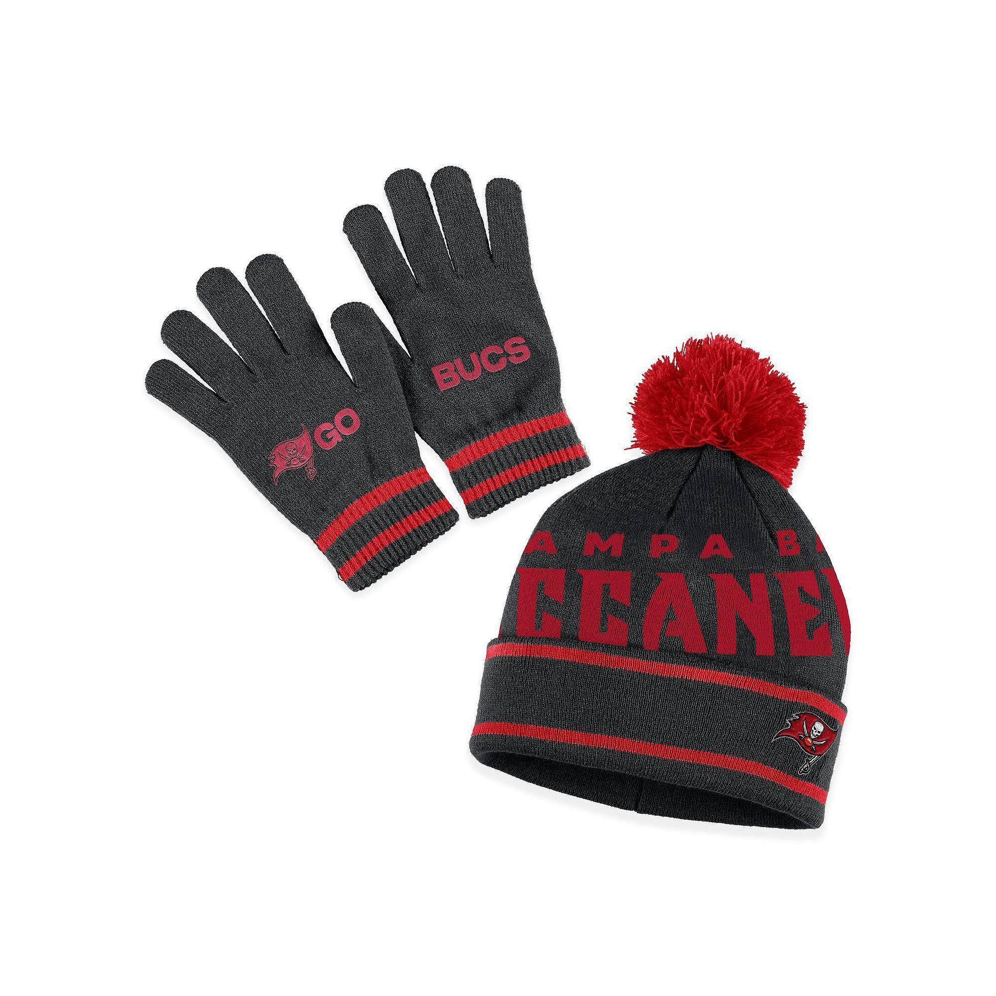 Women's WEAR by Erin Andrews  Navy New England Patriots Double Jacquard Cuffed Knit Hat with Pom and Gloves Set, Blue Product Image