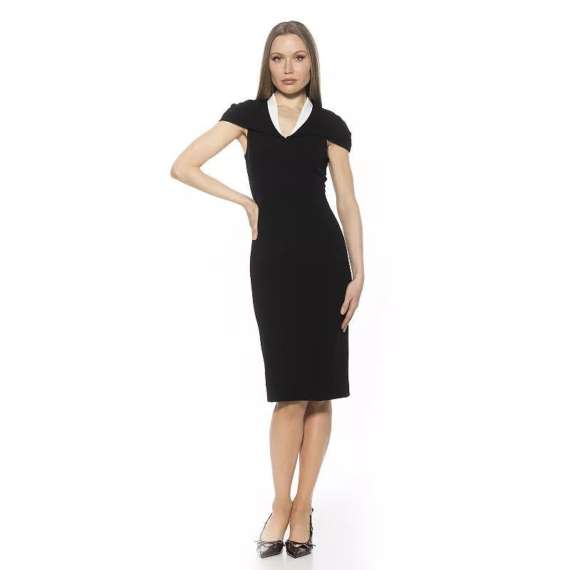 Women's ALEXIA ADMOR Tati Contrast Collar Cape Sheath Dress, Size: Medium, Halogen Blue Product Image